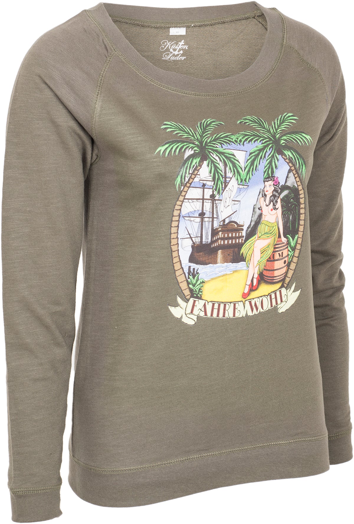 Kuestenluder_FAHRE_WOHL_Sailor_SCHIFF_Ship_TIKI_Raglan_Sweat_PULLOVER_-_Olivgruen-2