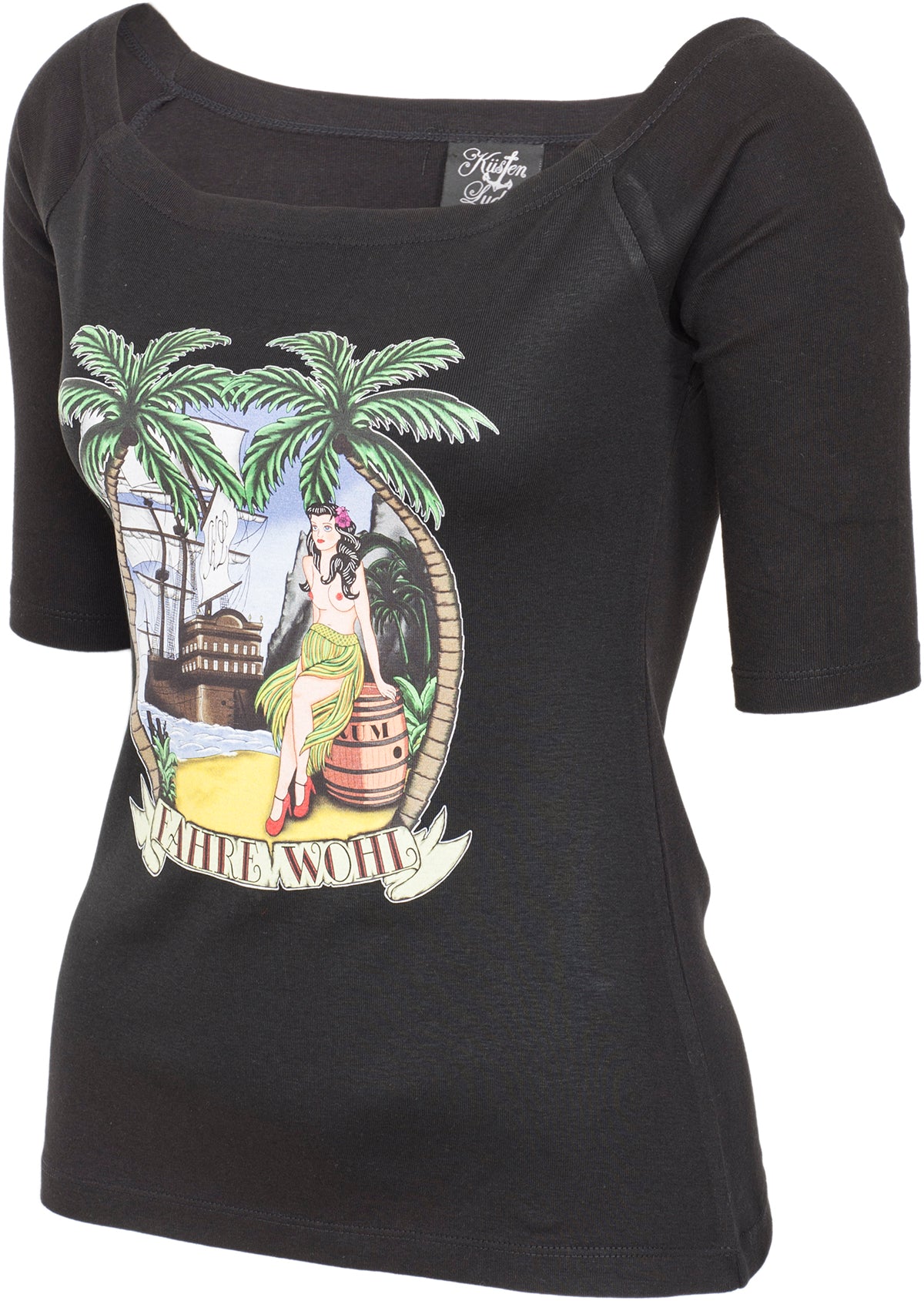 Kuestenluder_FAHRE_WOHL_Sailor_SCHIFF_Ship_Tiki_Pin_Up_Raglan_34_Arm_SHIRT-3
