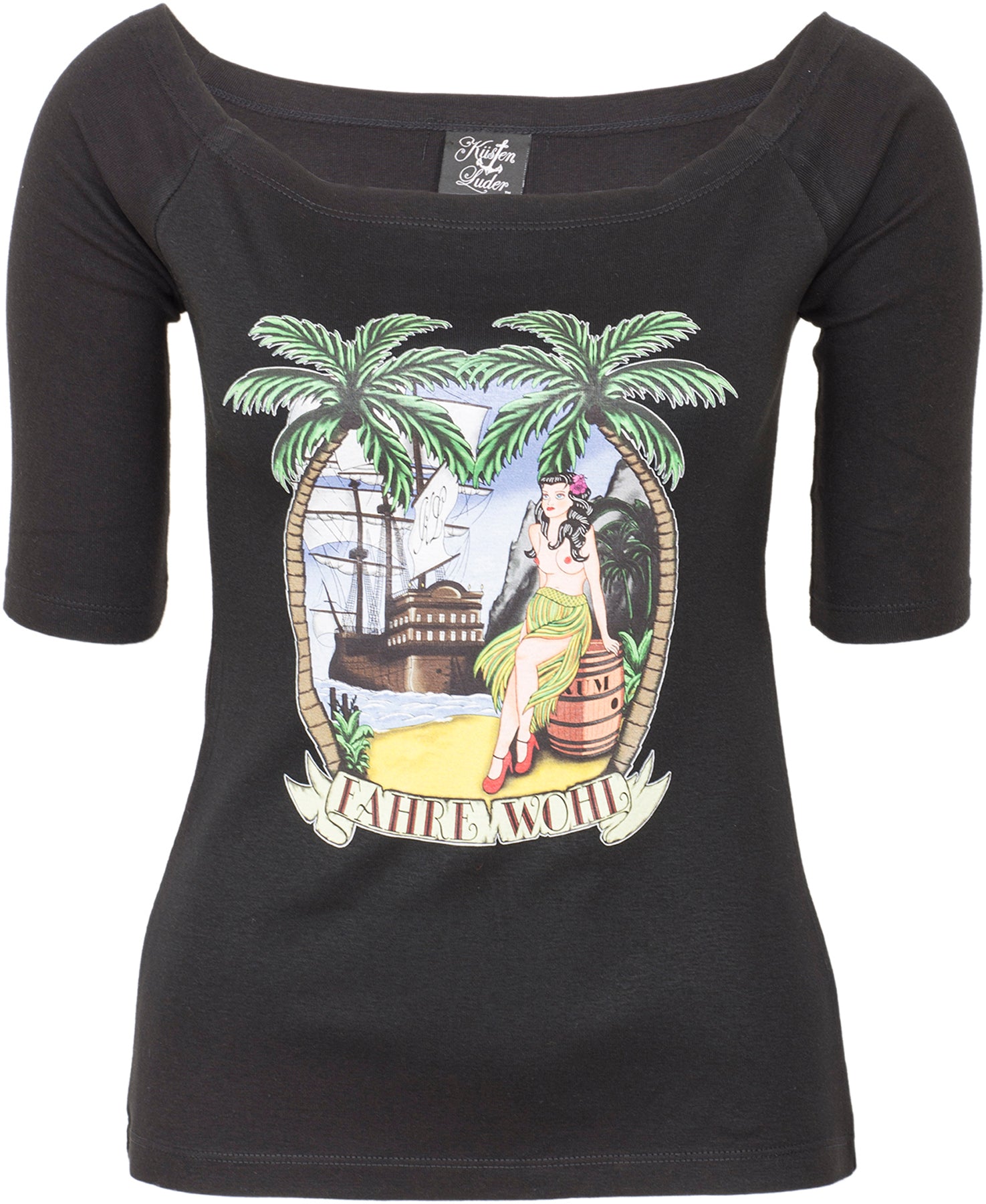 Kuestenluder_FAHRE_WOHL_Sailor_SCHIFF_Ship_Tiki_Pin_Up_Raglan_3_4_Arm_SHIRT_killer_kirsche