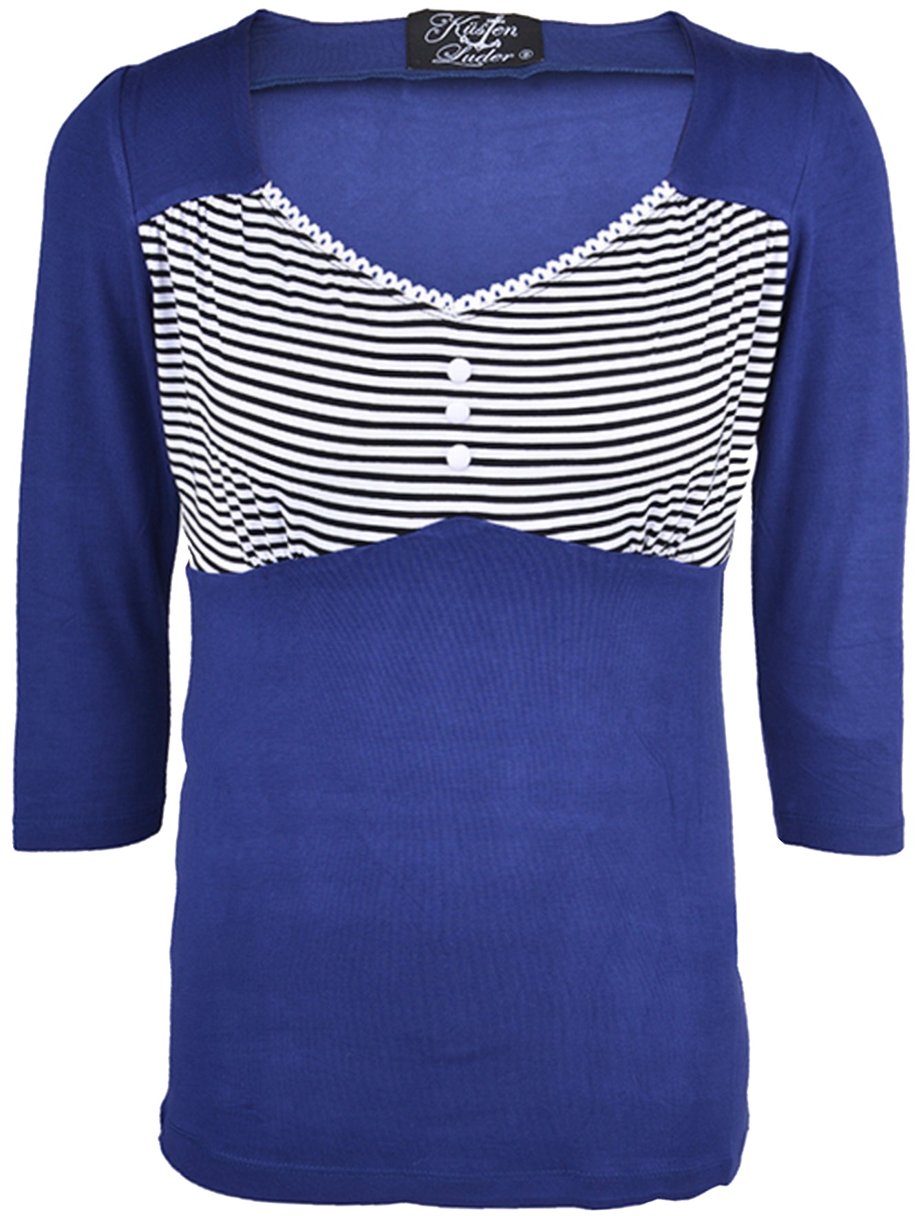 Kuestenluder_JANET_Sailor_STRIPED_Pin_Up_Retro_SHIRT_-_Blue_killer_kirsche
