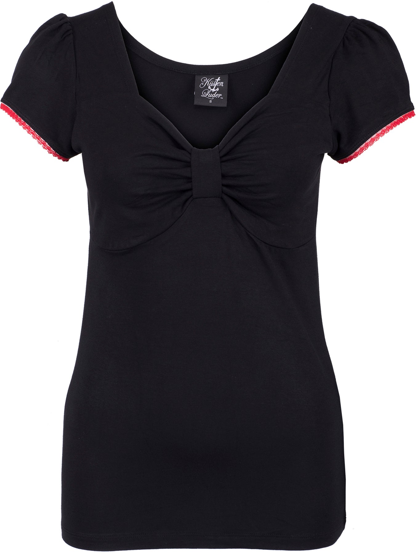 Kuestenluder_Jija_Vintage_PLAIN_Gathered_Kurzarm_Oberteil_SHIRT_Schwarz_killer_kirsche