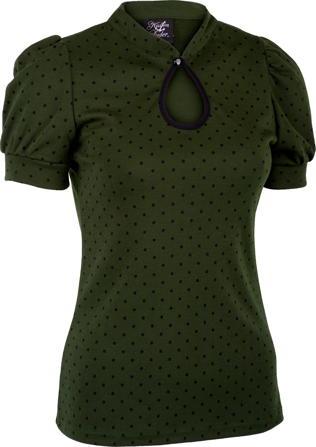 Kuestenluder_KATCHI_Peephole_POLKA_DOT_Kurzarm_SHIRT_Oberteil_Olive-3