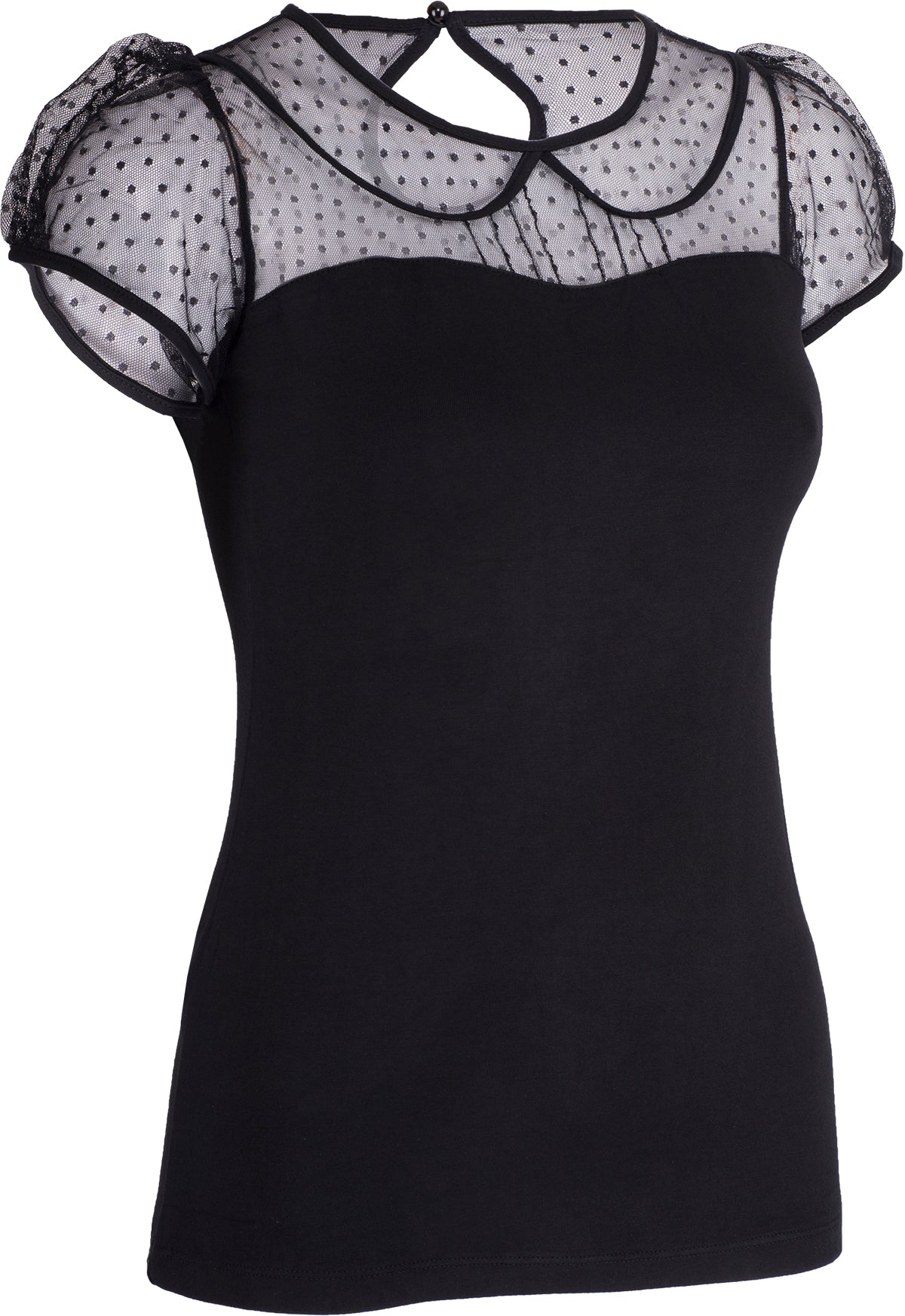 Kuestenluder_KATTA_Vintage_Polka_Dots_Mesh_TULLE_Bubikragen_Kurarm_SHIRT-3