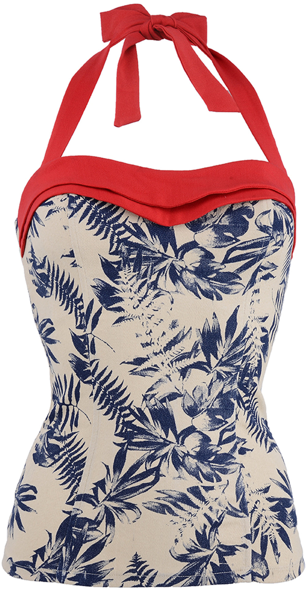 Kuestenluder_KAYLA_Floral_Palm_Retro_NECKHOLDER_Top_-_Beige
