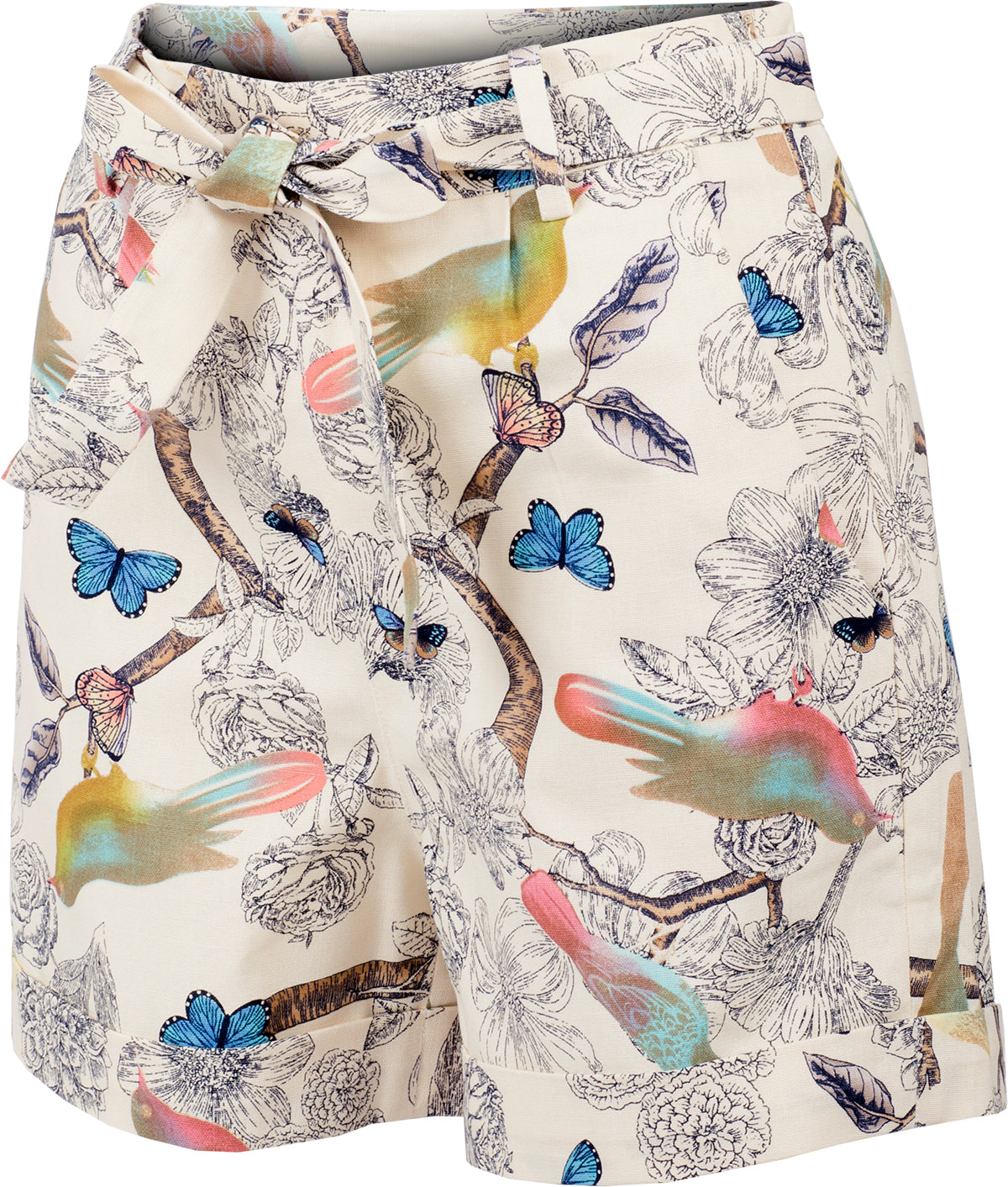 Kuestenluder_KIVELA_Voegel_BUTTERFLY_Blumen_Floral_High_Waist_Hose_SHORTS-2
