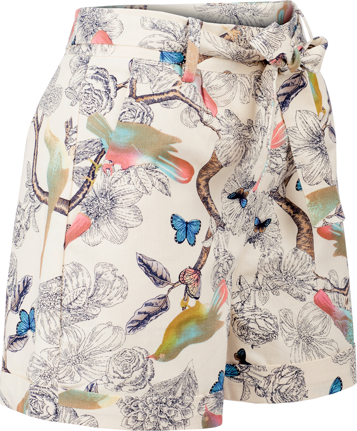 Kuestenluder_KIVELA_Voegel_BUTTERFLY_Blumen_Floral_High_Waist_Hose_SHORTS-3