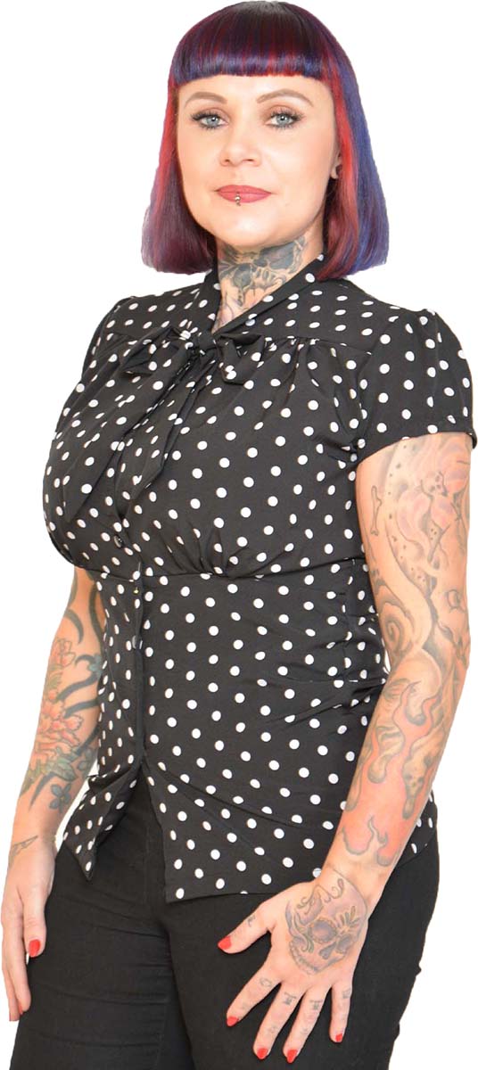 Kuestenluder_LERA_Vintage_PUNKTE_Kurzarm_SCHLUPPENBLUSE_Oberteil_Schwarz-3