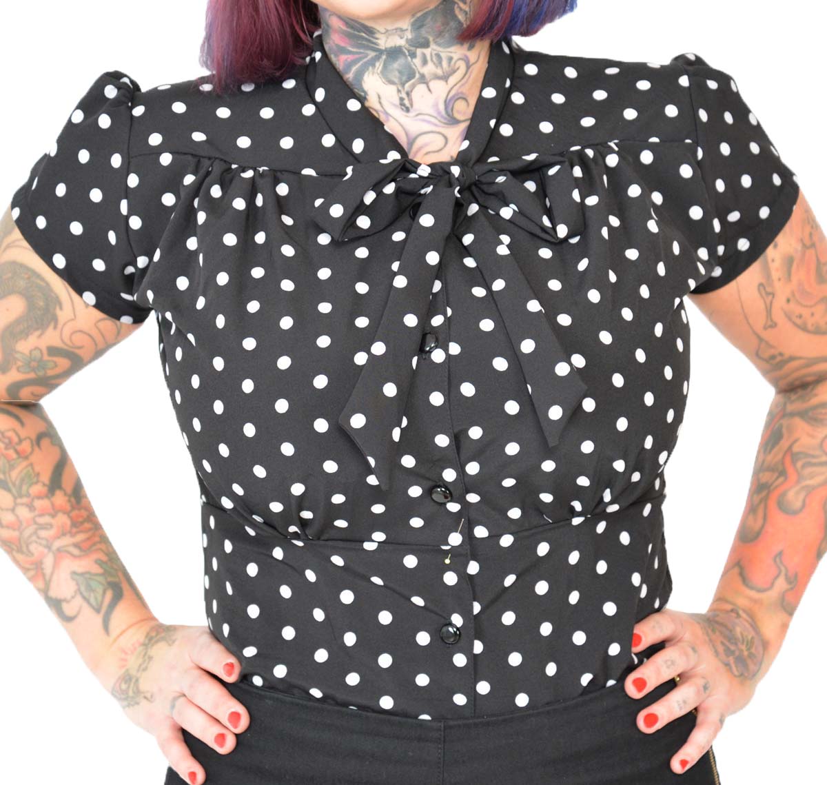 Kuestenluder_LERA_Vintage_PUNKTE_Kurzarm_SCHLUPPENBLUSE_Oberteil_Schwarz-6