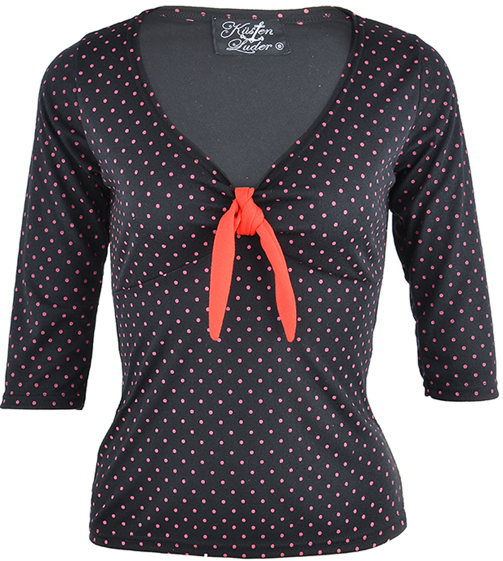 Kuestenluder_LEXIE_50s_POLKA_DOTS_Red_Knot_Arm_SHIRT_-_Schwarz