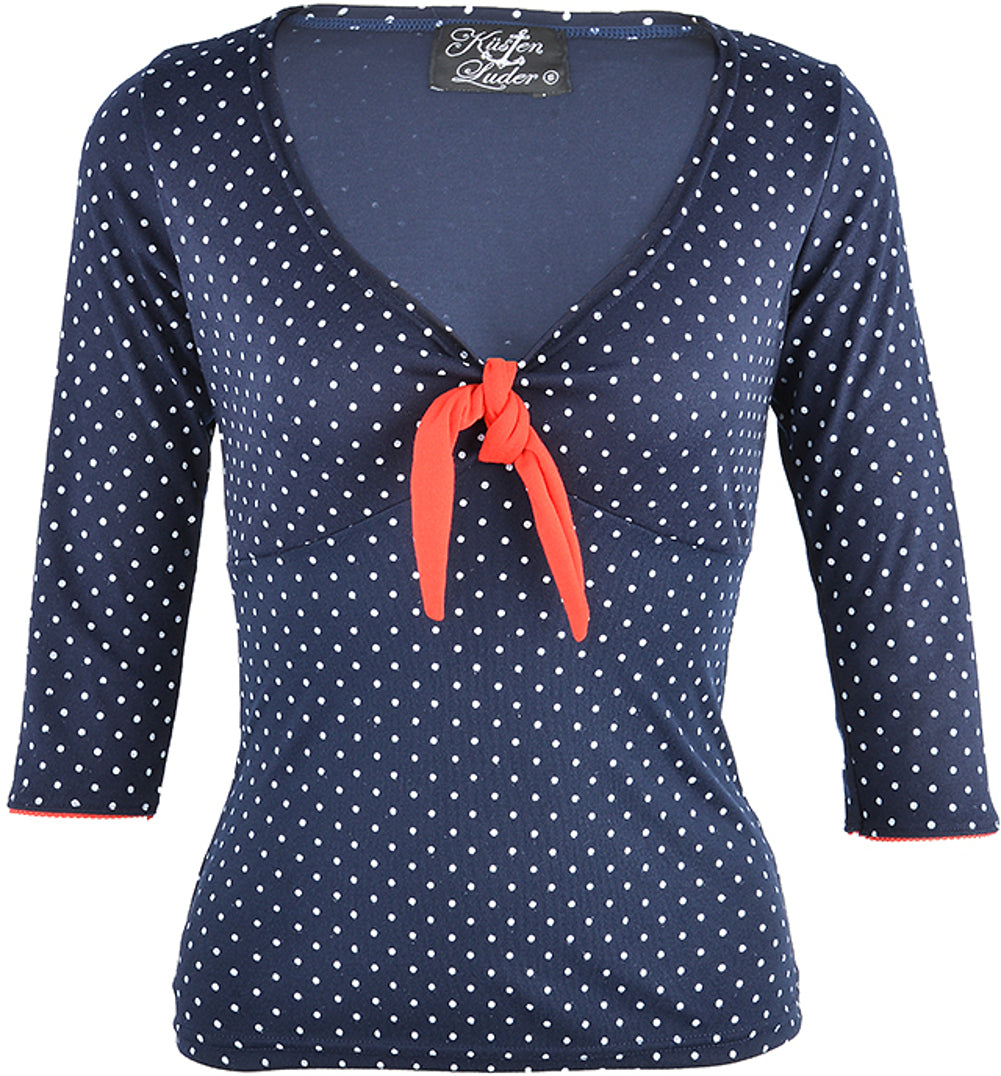 Kuestenluder_LEXIE_50s_POLKA_DOTS_Red_Knot_Punkte_3_Arm_SHIRT_-_BlaumRFRNBsILDLhr
