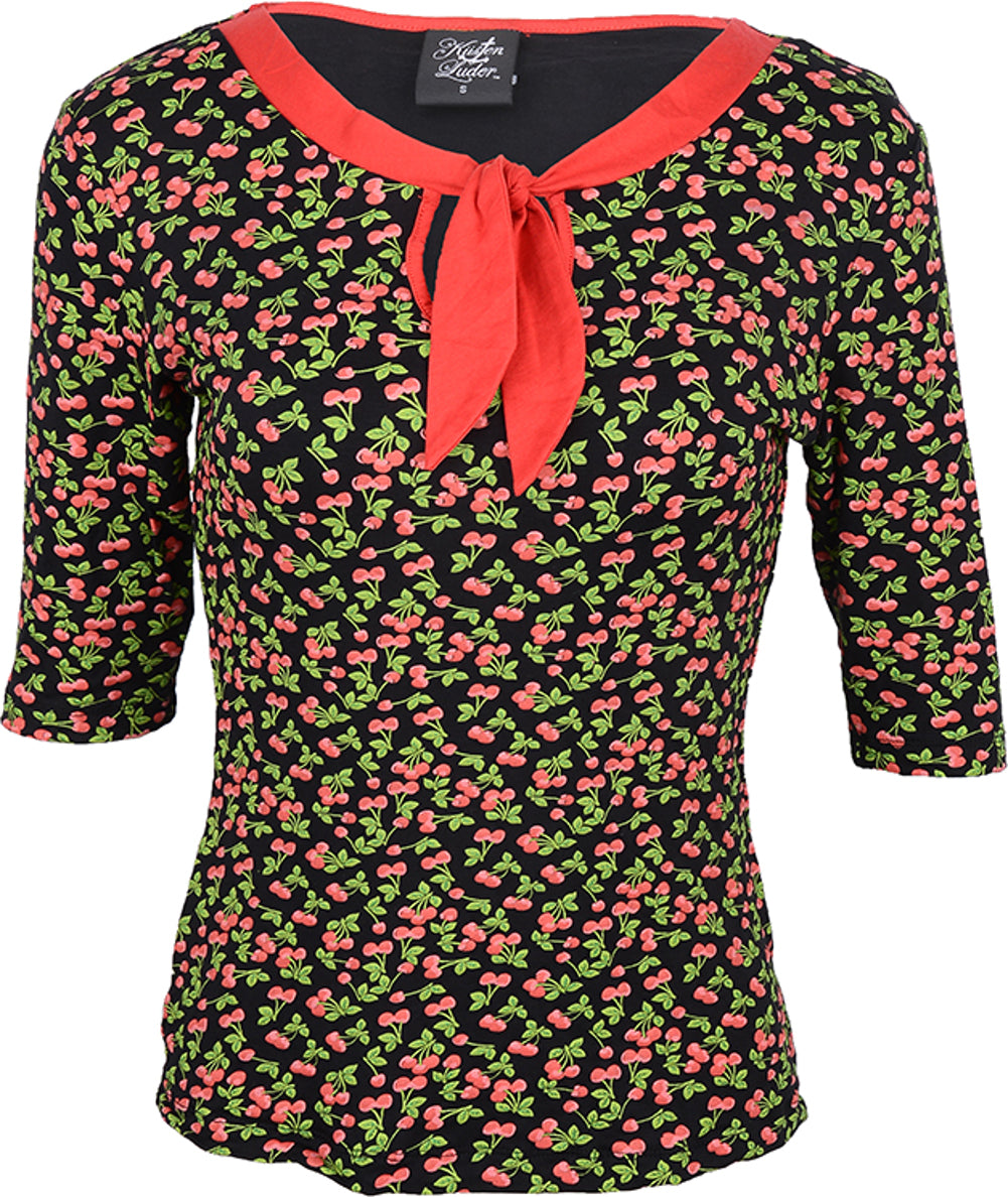Kuestenluder_LISLE_50s_Red_Bow_CHERRIES_Retro_Pin_Up_SHIRT