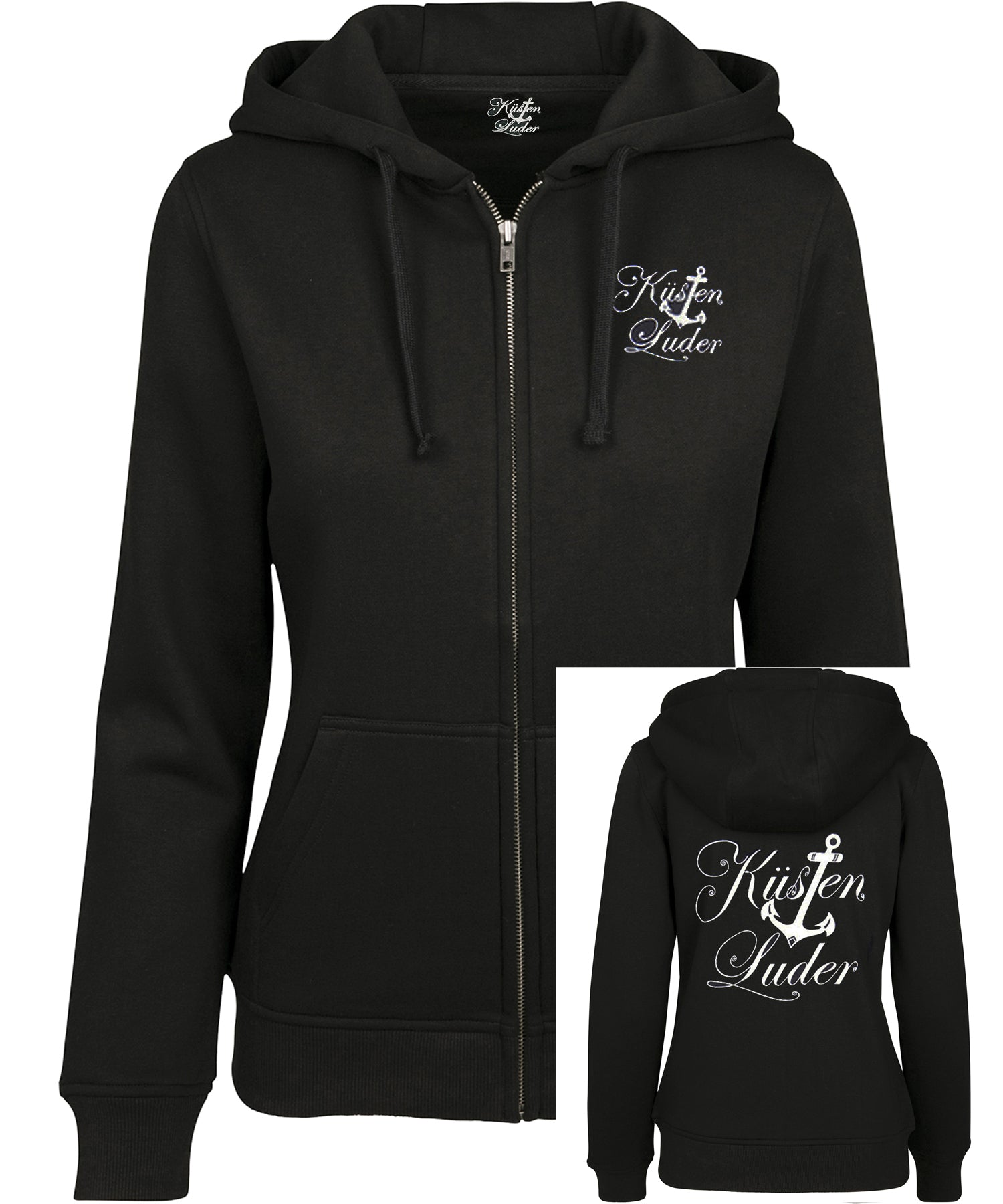 Kuestenluder_LOGO_Anker_Hooded_Zip_Sweat_JACKE_-_Schwarz_killer_kirsche