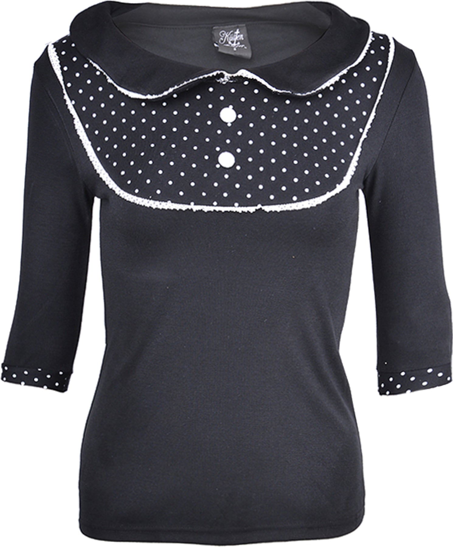 Kuestenluder_LUCY_Polka_Dots_Bubikragen_dreiviertel_Arm_SHIRT_-_Black_killer_kirschehkqWnE1x6MzuB