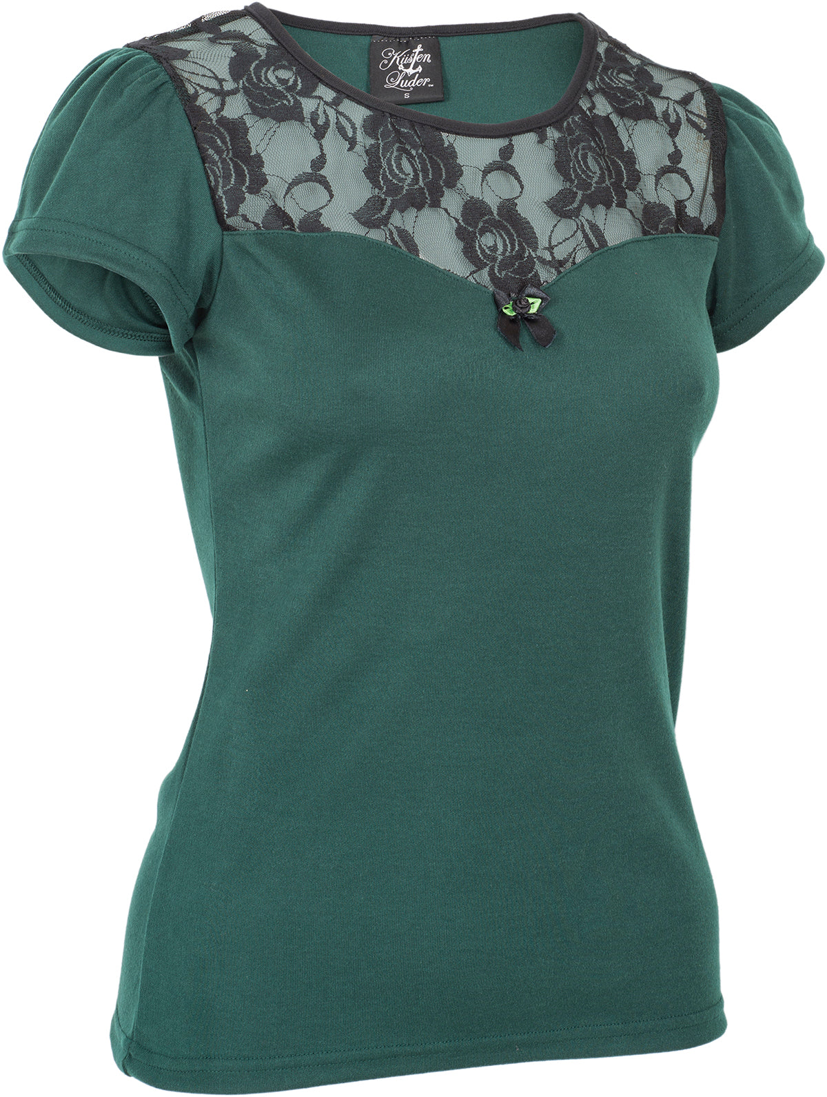 Kuestenluder_LYNNA_Vintage_Floral_LACE_Rosen_Bow_Oberteil_Kurzarm_SHIRT_Gruen-2bukueT7sK1JV6