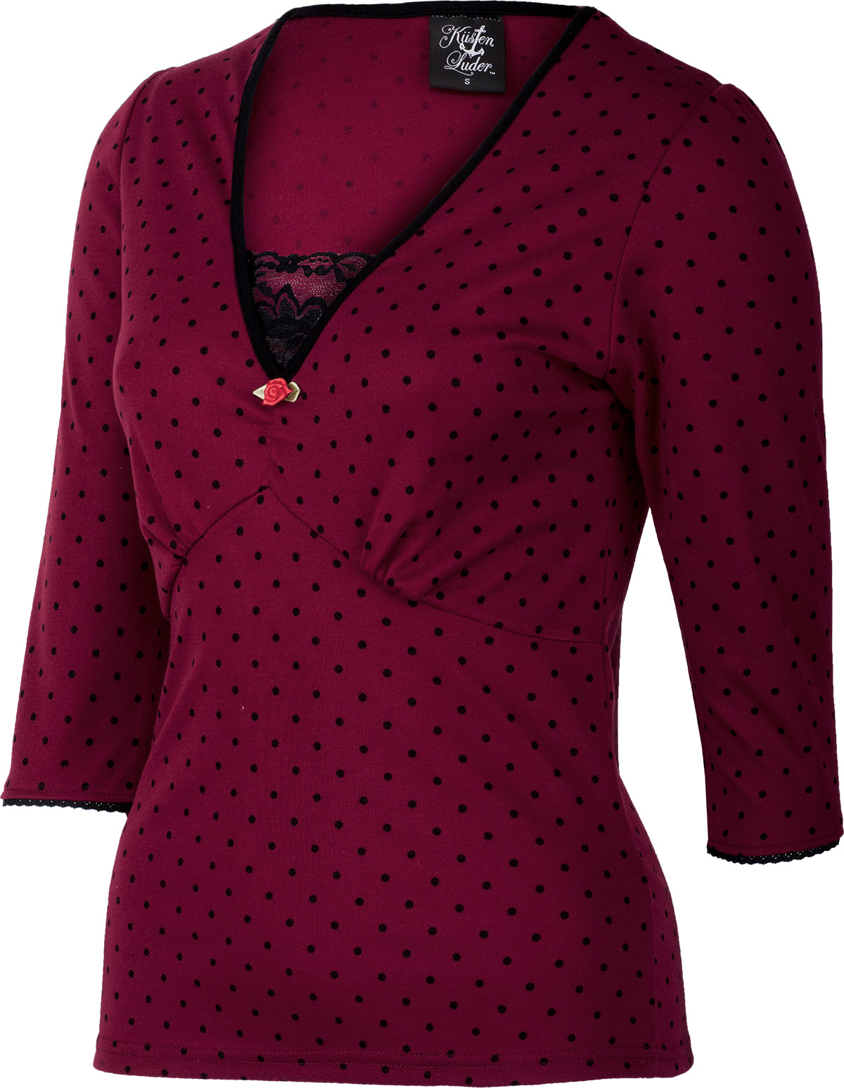 Kuestenluder_Labieba_50s_Polka_Dot_PUNKTE_Lace_34_Arm_SHIRT_Oberteil_-_Rot_01_-2