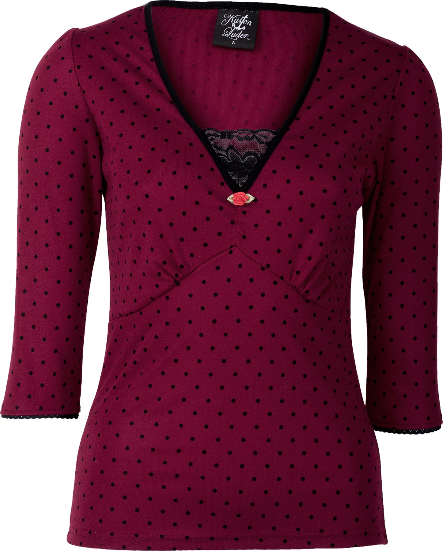 Kuestenluder_Labieba_50s_Polka_Dot_PUNKTE_Lace_3_4_Arm_SHIRT_Oberteil_-_Weinrot_killer_kirsche9aTuOUJrfHb2h