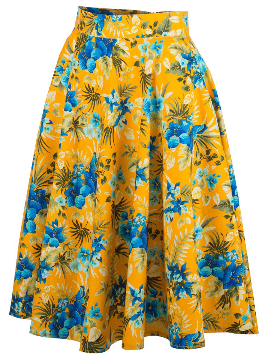Kuestenluder_MAARTJE_Tropical_HIBISKUS_Orchidee_FLORAL_Skirt_SWING_ROCK_Gelb-20YolkU06dtfGO
