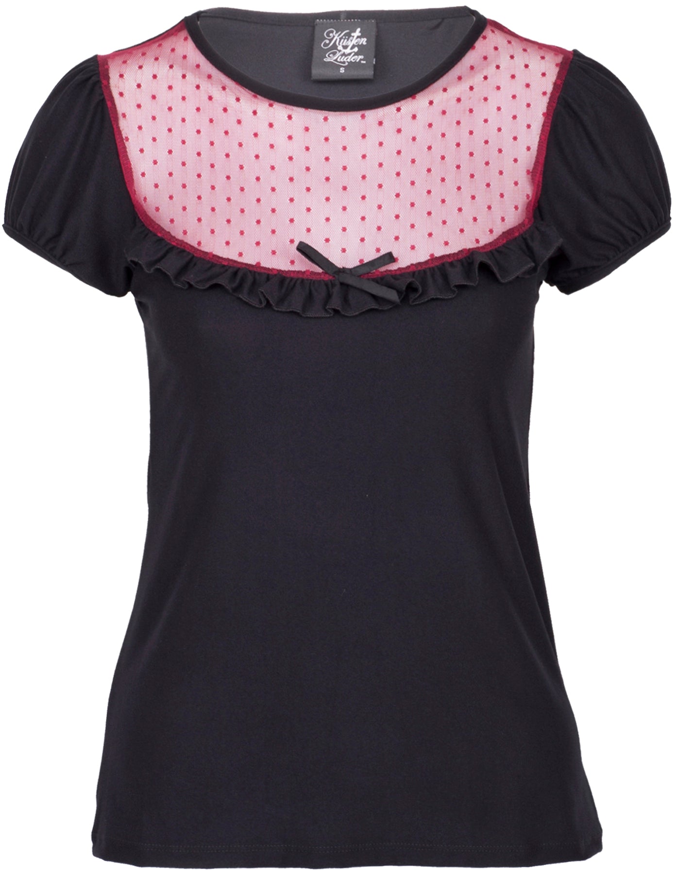 Kuestenluder_MAEVE_Nostalgic_Polka_Dots_TULLE_Vintage_Ruffle_SHIRT_-_Schwarz_Rot_killer_kirsche