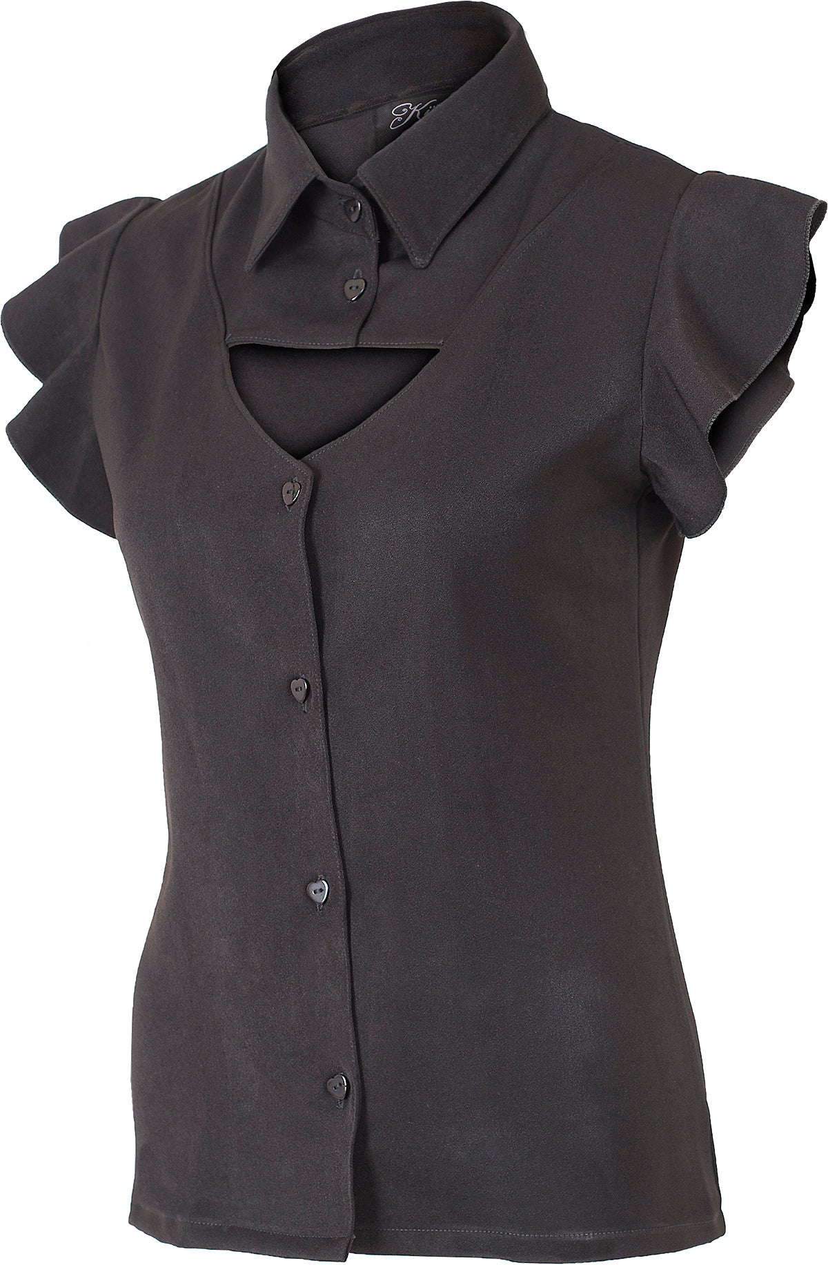 Kuestenluder_NAYMA_Vintage_PLAIN_Ruffle_CUT-OUT_Retro_BLUSE_Schwarz-2