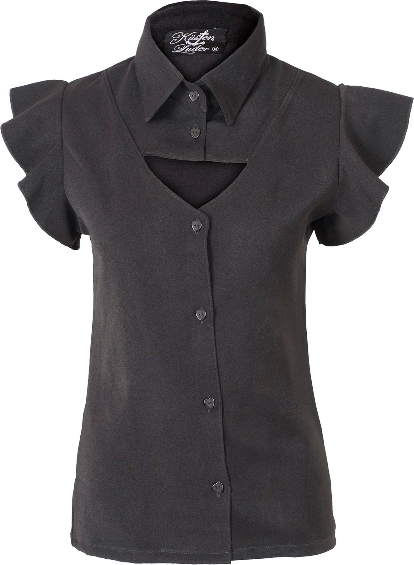 Kuestenluder_NAYMA_Vintage_PLAIN_Ruffle_CUT-OUT_Retro_BLUSE_Schwarz_killer_kirsche