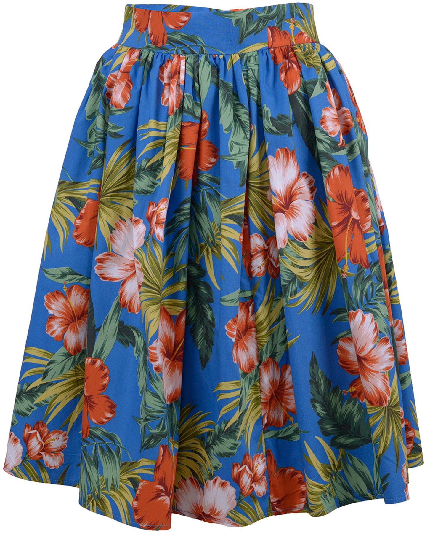 Kuestenluder_NEOMA_Hibiscus_Palm_Tiki_ALOHA_Swing_Skirt_Vintage_Rock_-_Blau_killer_kirsche