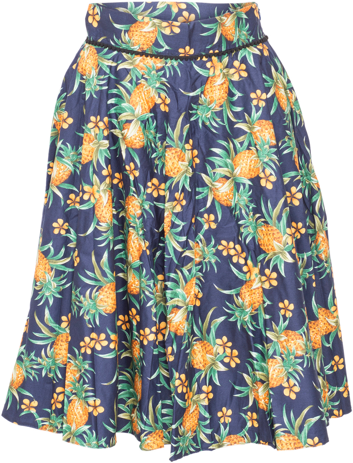 Kuestenluder_NEVAEH_Tropical_ANANAS_Frangipani_BLUMEN_Swing_Skirt_ROCK_Blau-1