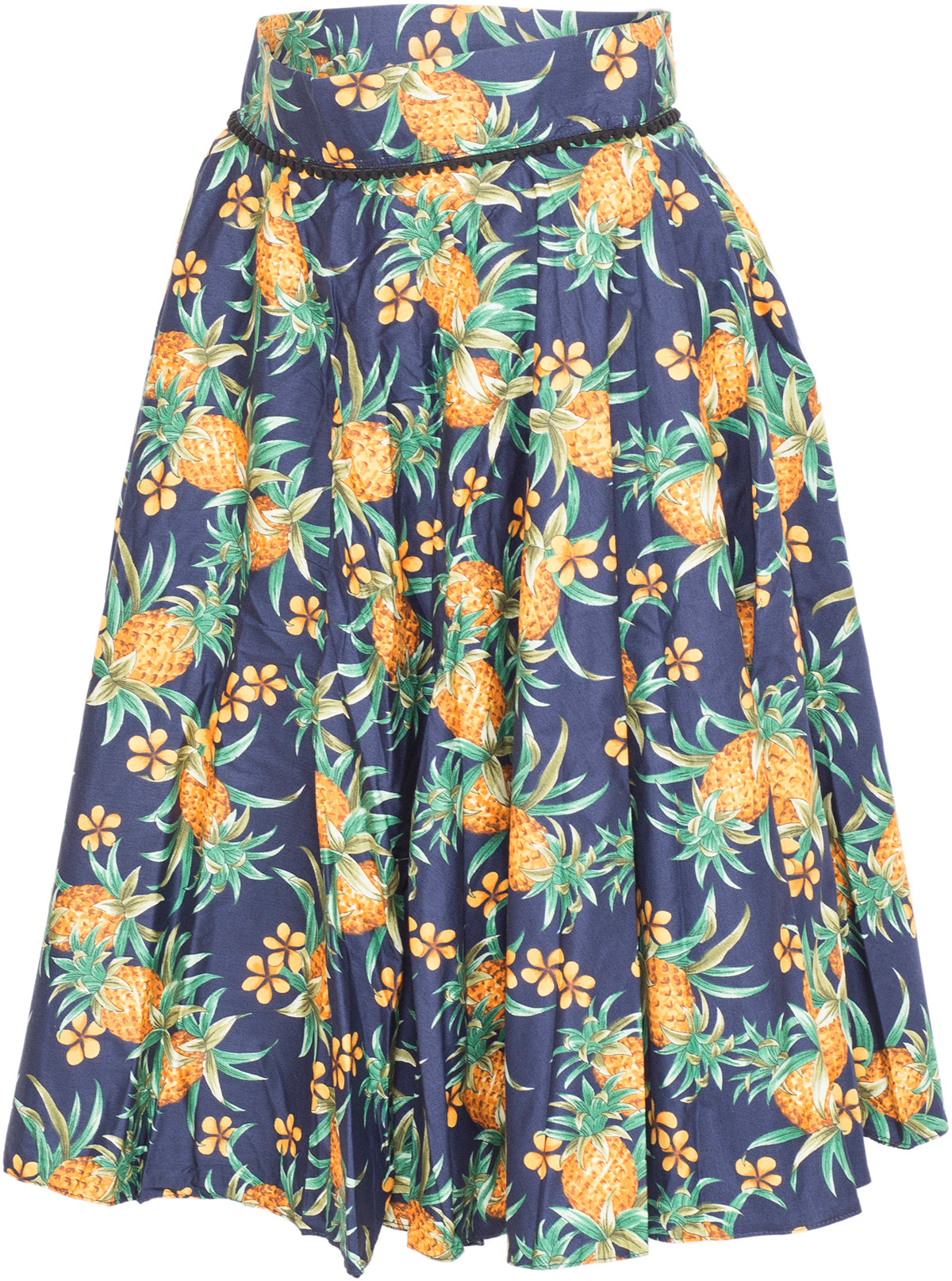 Kuestenluder_NEVAEH_Tropical_ANANAS_Frangipani_BLUMEN_Swing_Skirt_ROCK_Blau-3