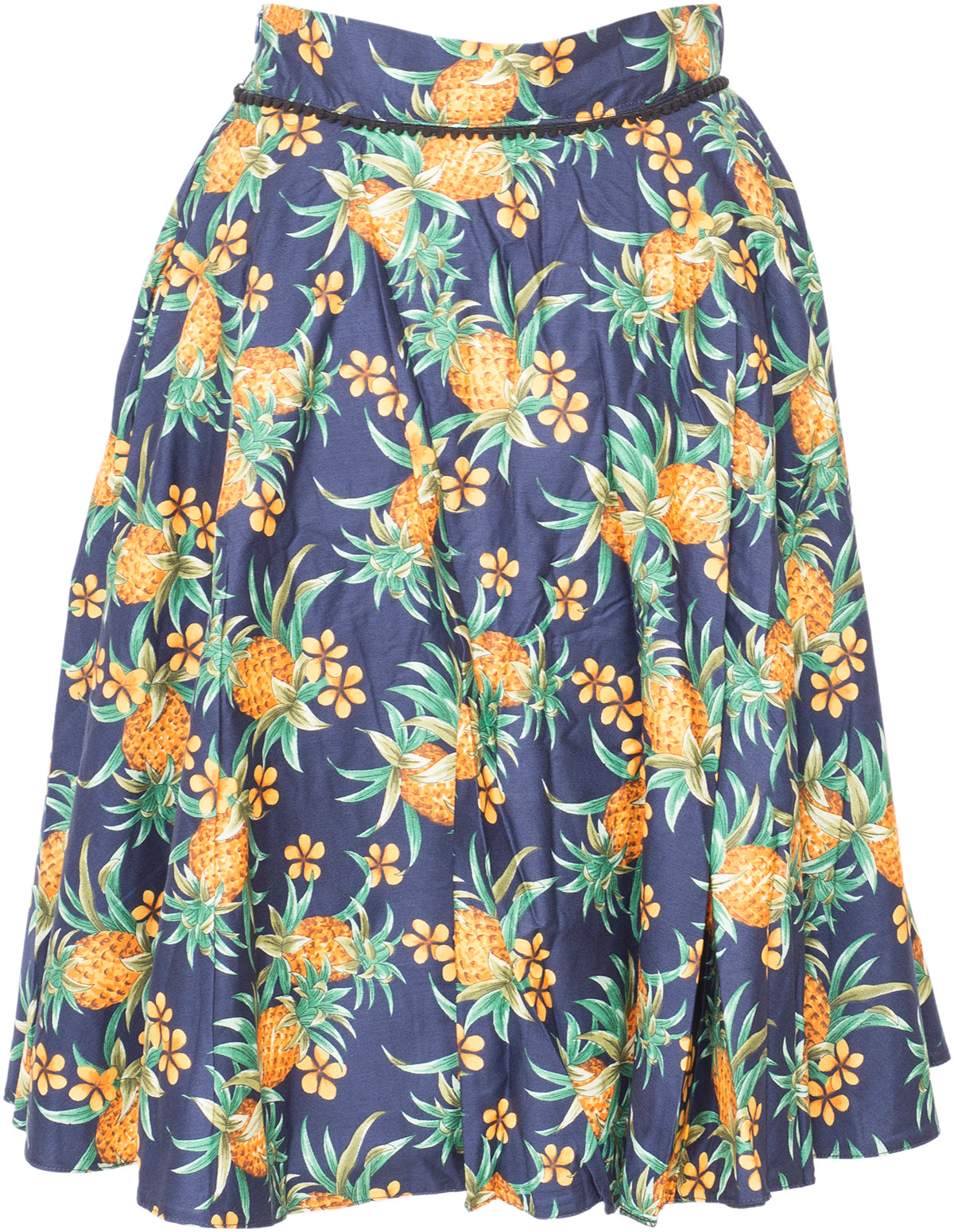 Kuestenluder_NEVAEH_Tropical_ANANAS_Frangipani_BLUMEN_Swing_Skirt_ROCK_Blau-4