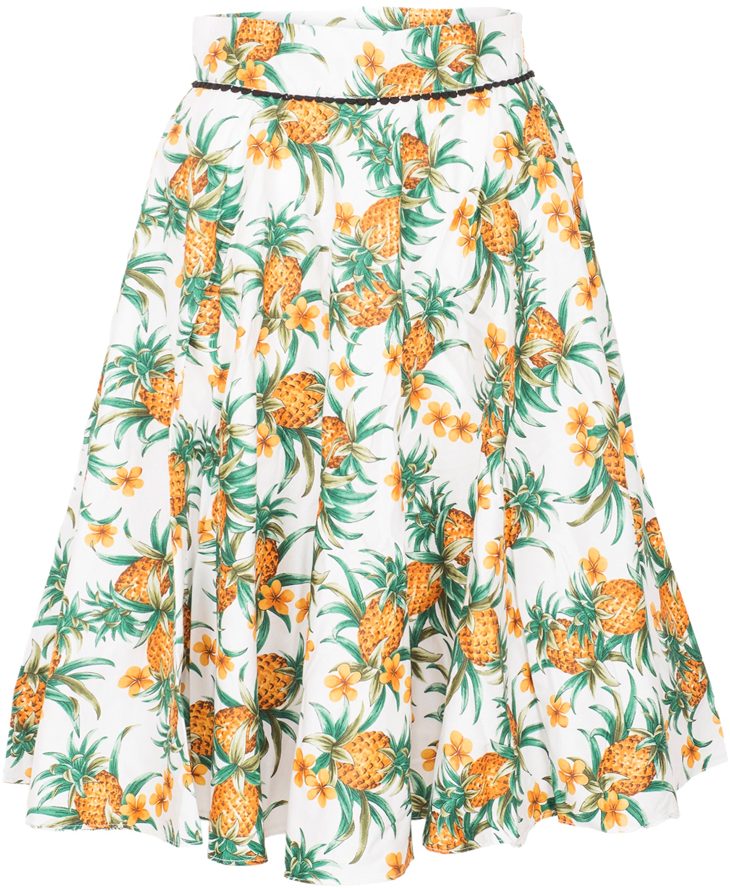 Kuestenluder_NEVAEH_Tropical_ANANAS_Pom_Pom_Frangipani_BLUMEN_Swing_Skirt_ROCK_killer_kirsche