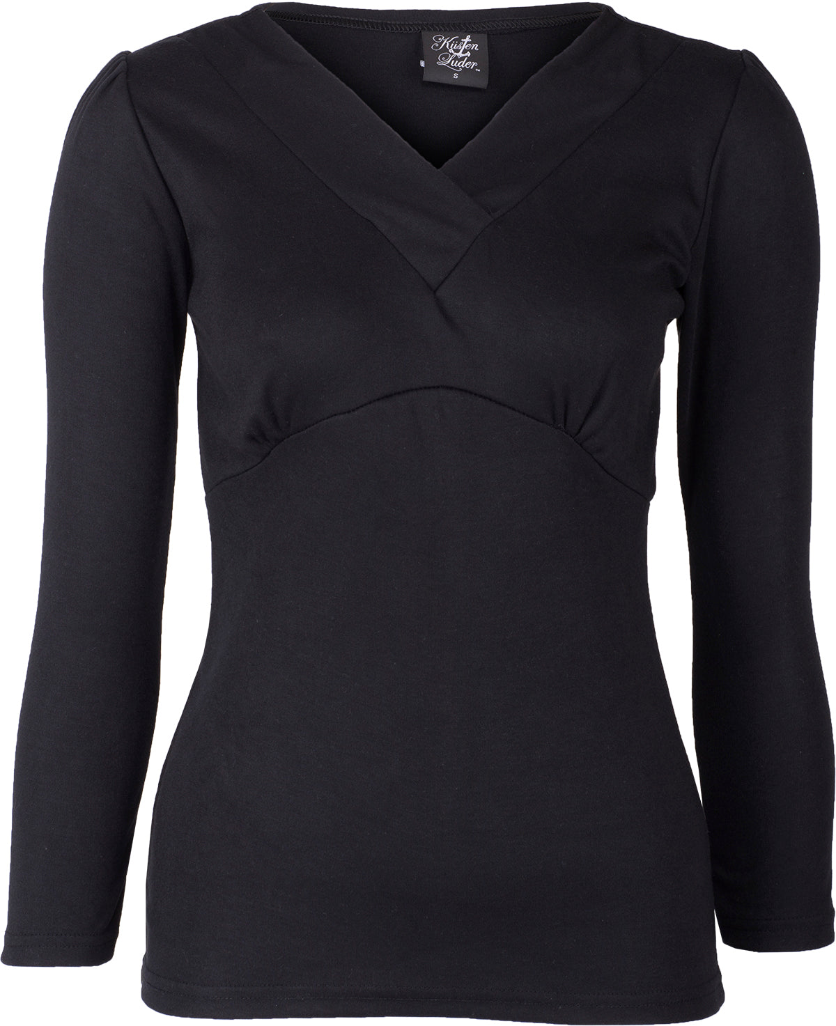 Kuestenluder_OANAE_50s_Basic_V-NECK_Langarm_SHIRT_Oberteil_-_Schwarz_01