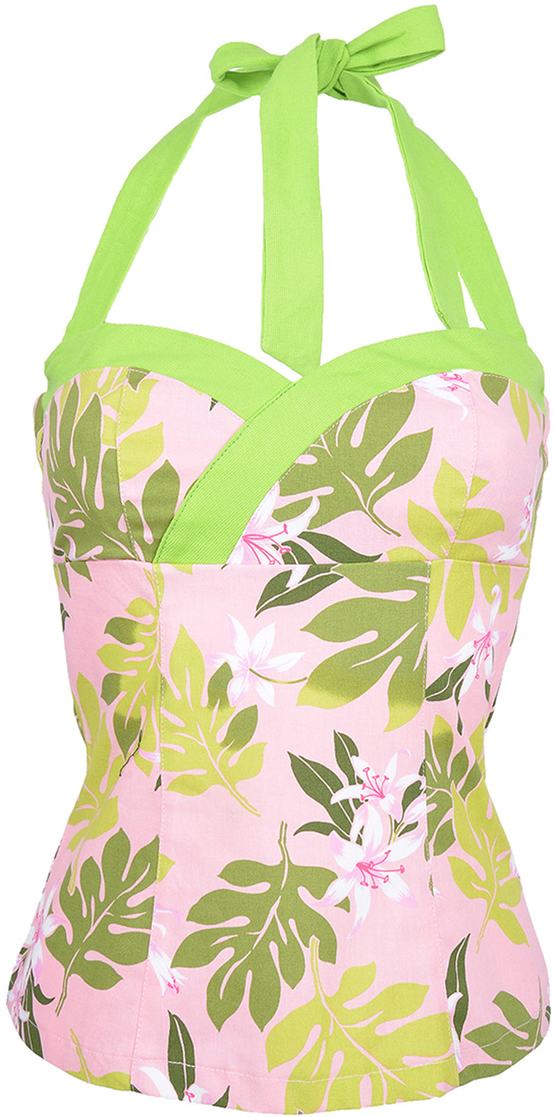 Kuestenluder_PALILA_50s_Pin_Up_HAWAII_Flower_Palms_NECKHOLDER_Top_killer_kirsche