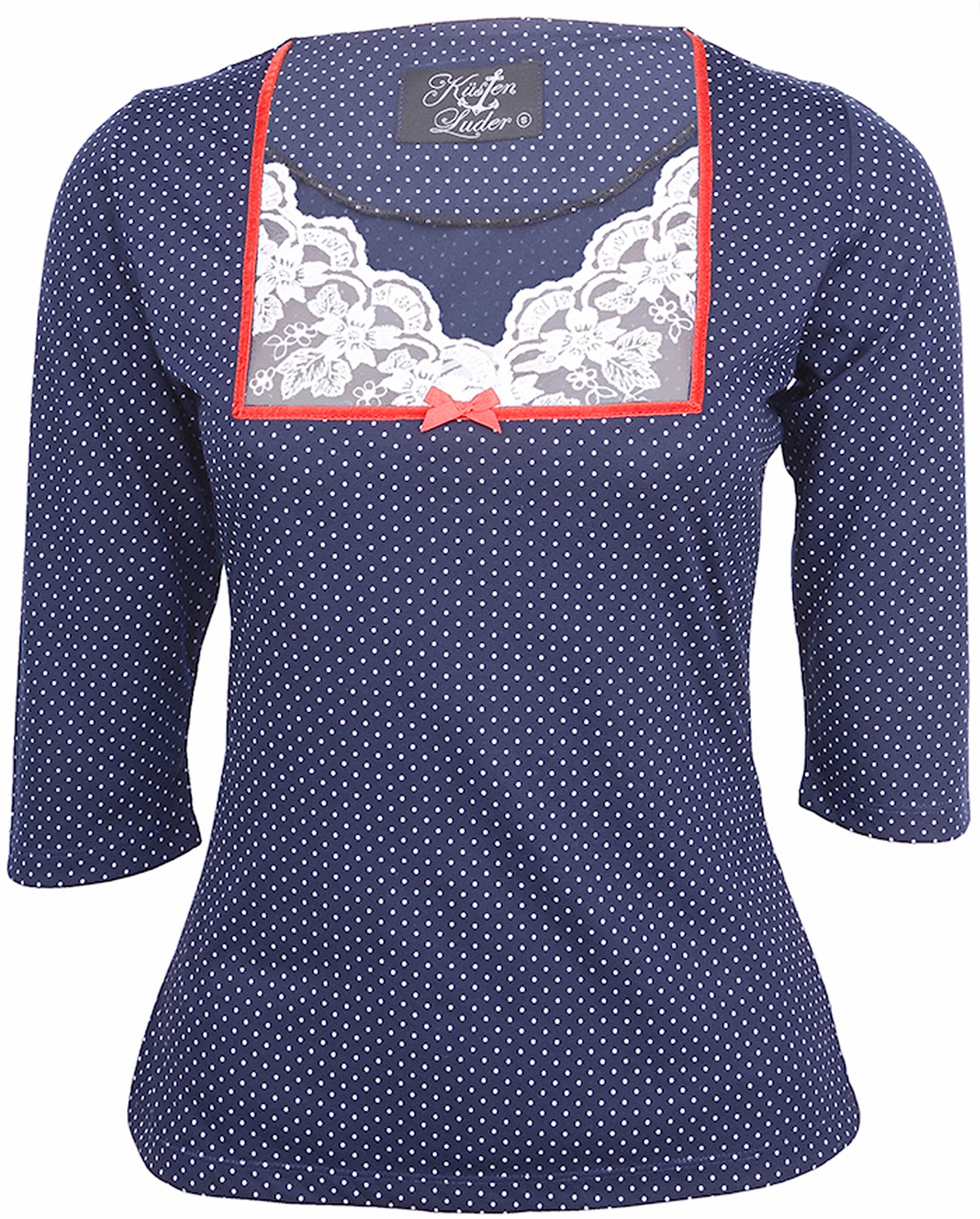 Kuestenluder_PATRIA_Vintage_Lace_POLKA_DOTS_Red_Bow_SHIRT_Navy_killer_kirscheJDYrWpLGrogfd