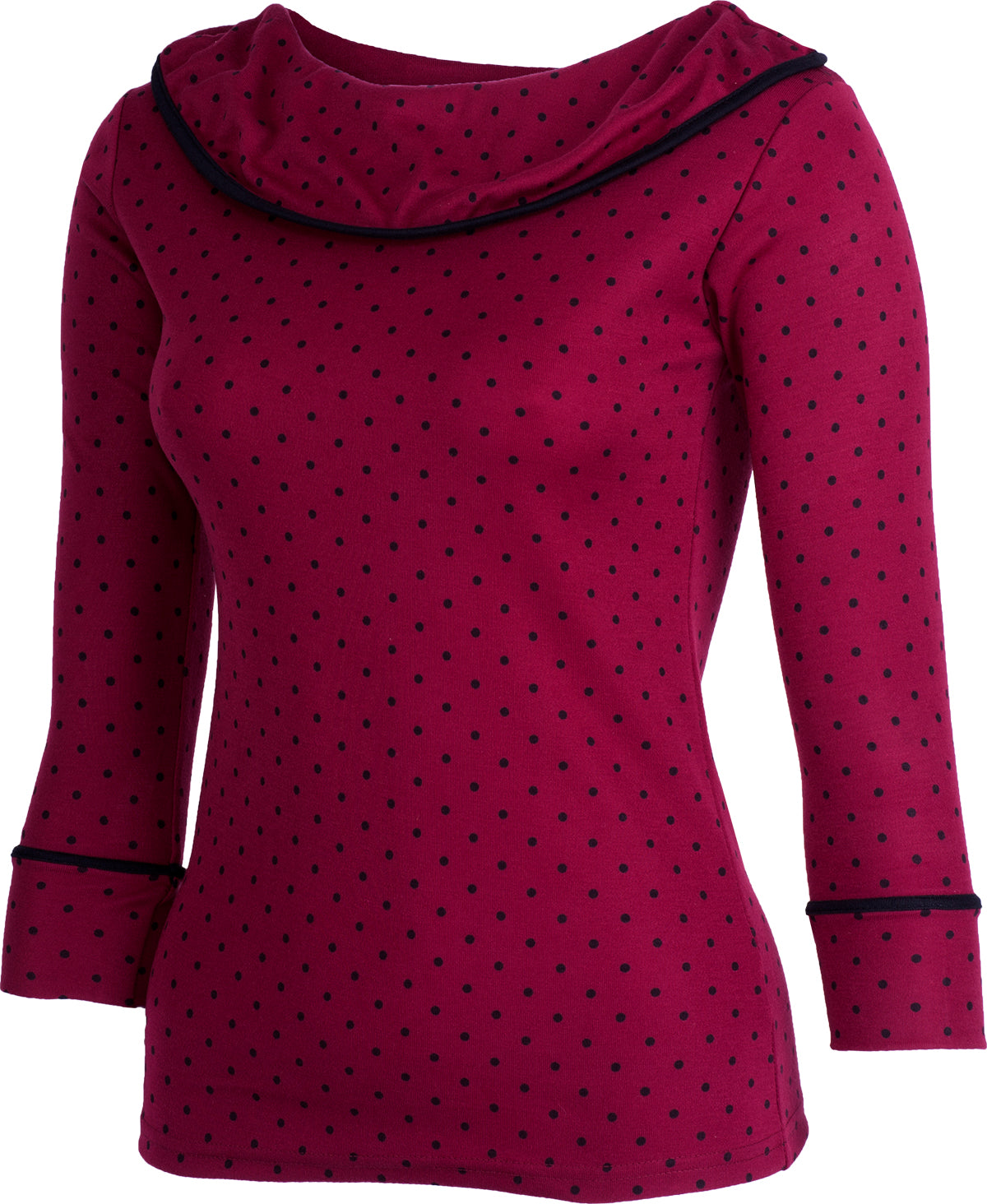 Kuestenluder_POSYI_50s_Polka_Dot_PUNKTE_Carmen_34_Arm_SHIRT_Oberteil_-_Weinrot_02