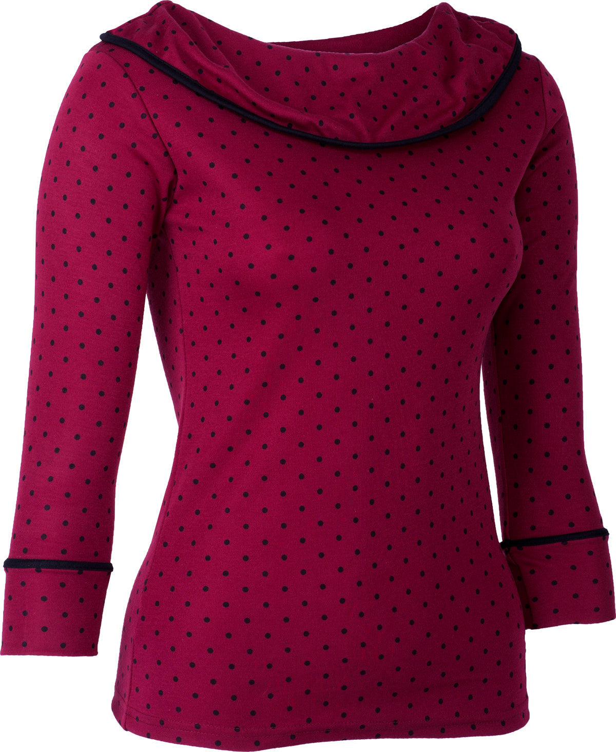 Kuestenluder_POSYI_50s_Polka_Dot_PUNKTE_Carmen_34_Arm_SHIRT_Oberteil_-_Weinrot_03