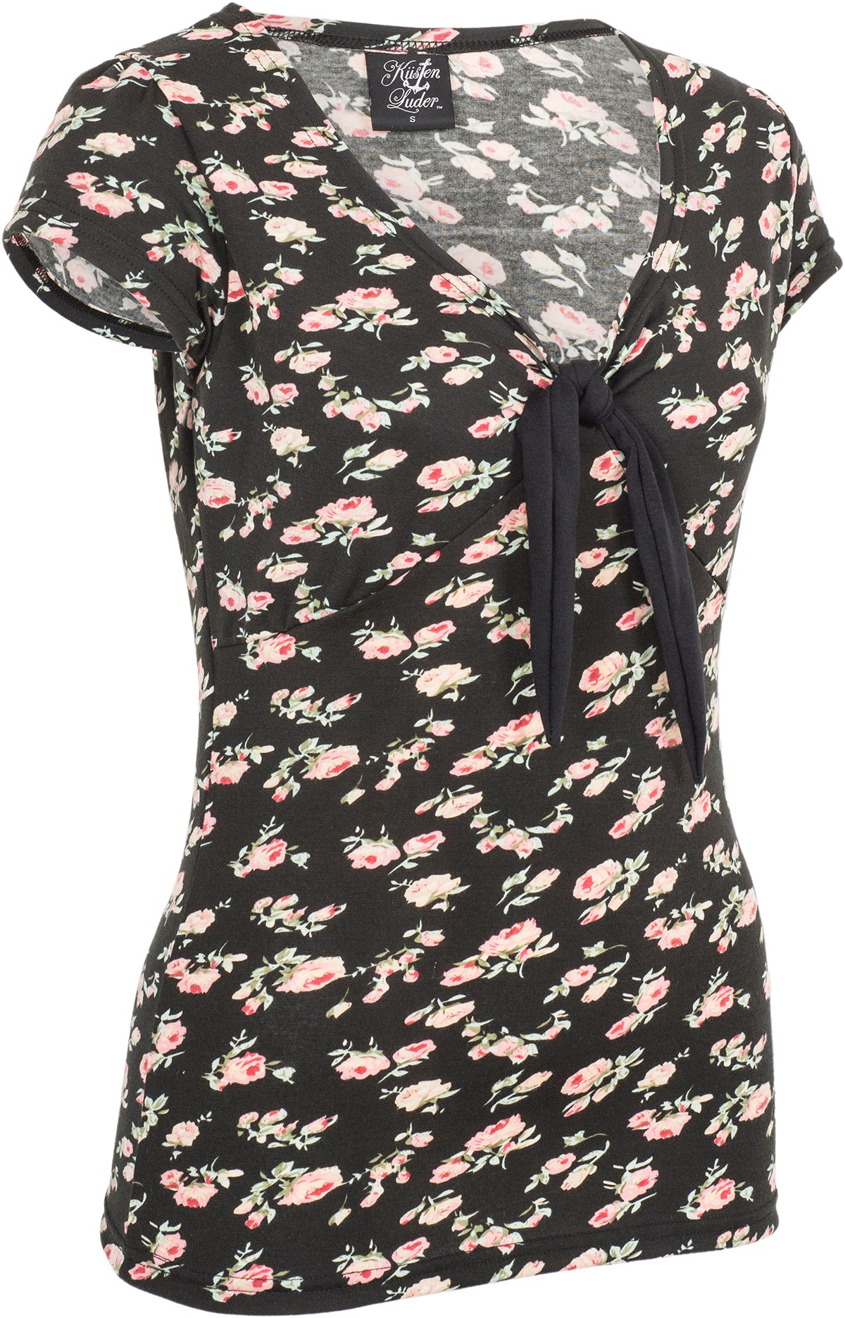 Kuestenluder_RHIXA_Vintage_BLUMEN_Floral_V-NECK_Knot_Kurzarm_SHIRT-3