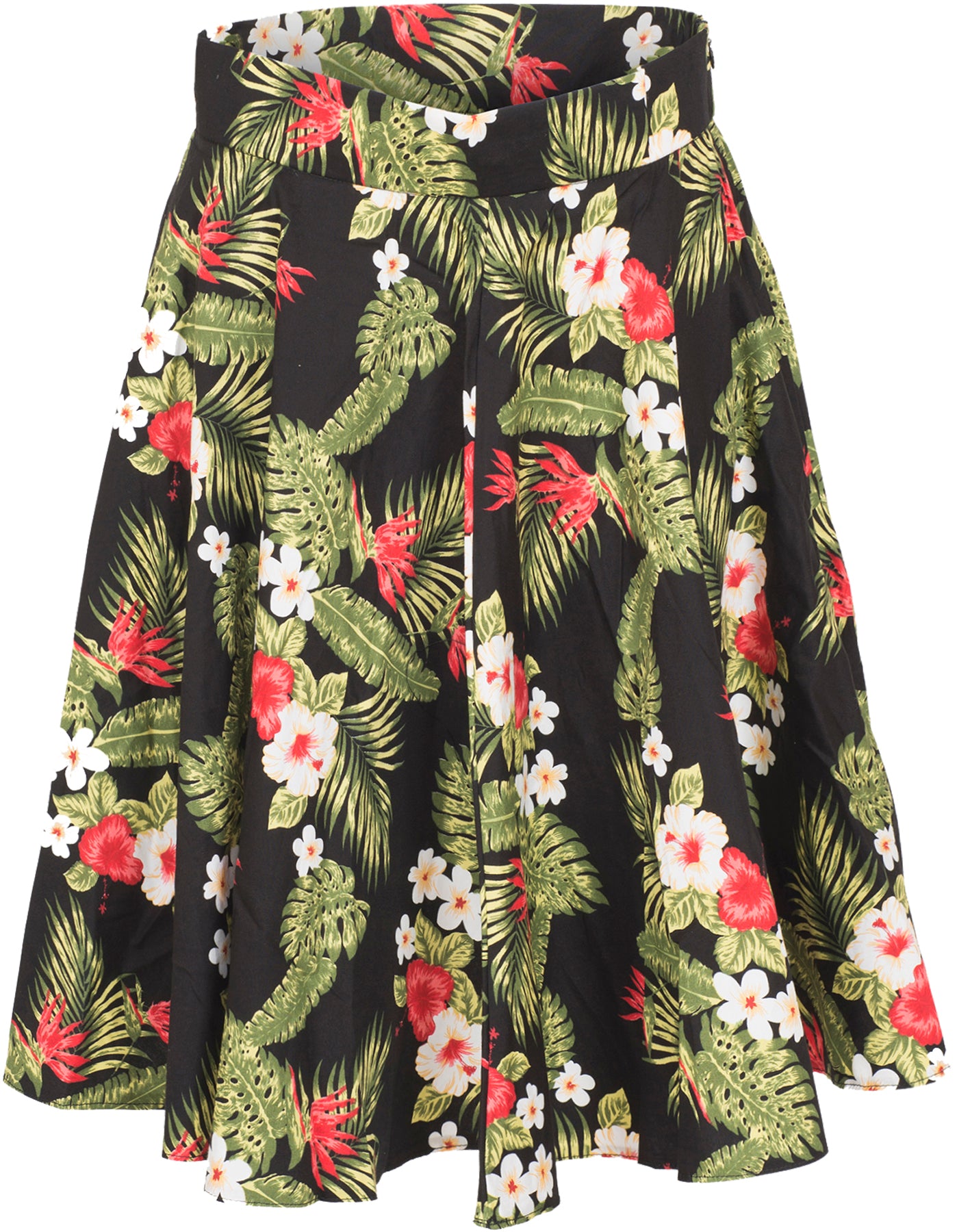 Kuestenluder_SARAI_Tiki_ALOHA_Hibiscus_Retro_Pin_Up_Swing_Skirt_ROCK_-_Schwarz_killer_kirsche