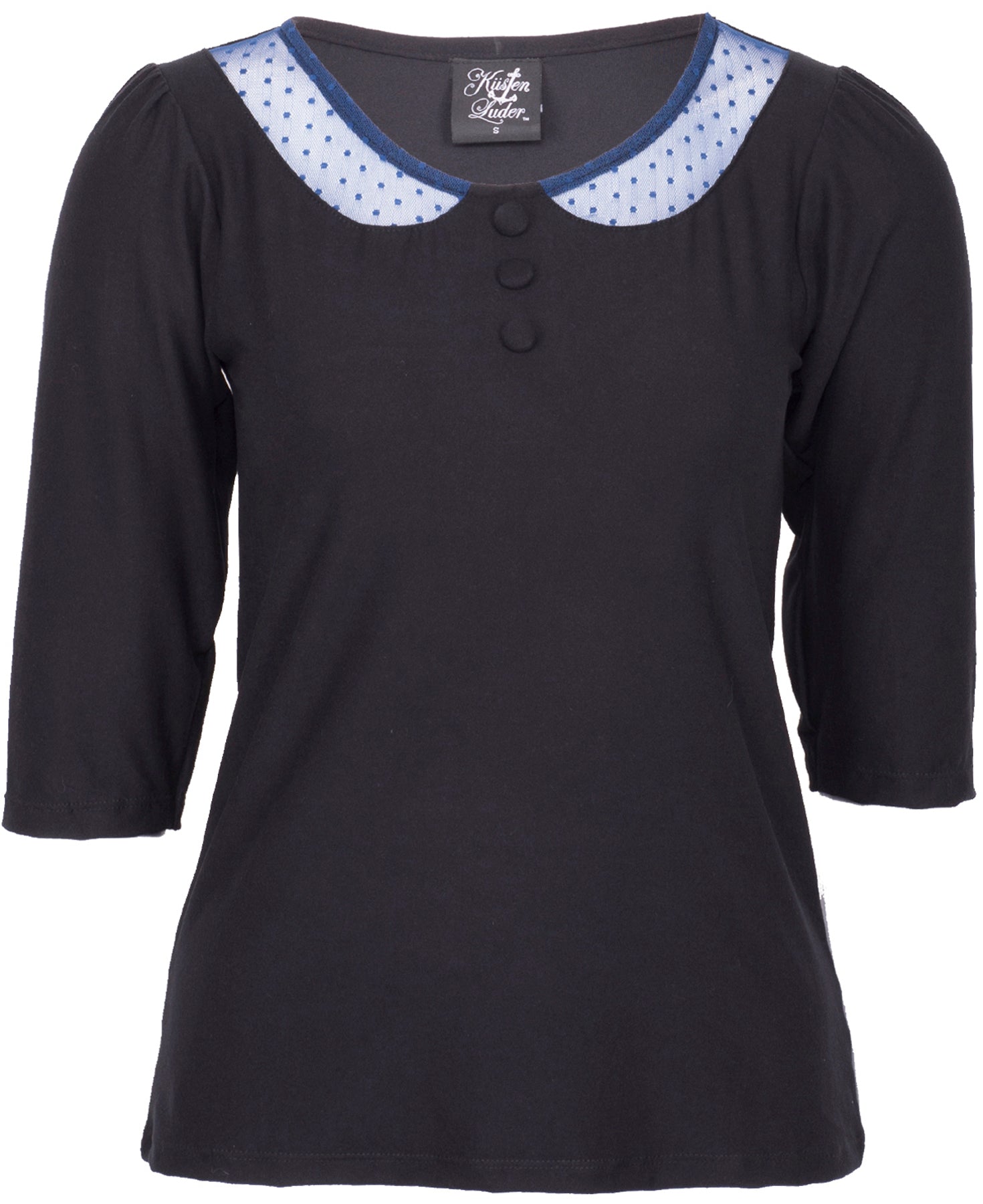 Kuestenluder_SHIELA_Vintage_Tulle_Polka_Dots_Lace_Vintage_dreiviertel_Arm_SHIRT_-_Blau_killer_kirscheCjXHHCgUv5jcb
