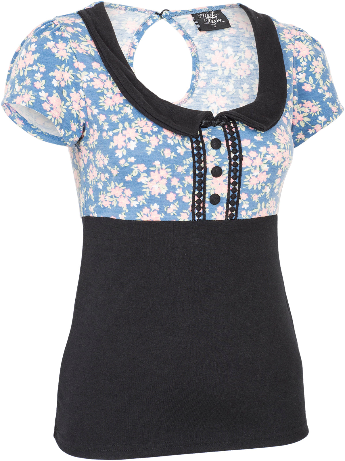 Kuestenluder_SINIJA_Vintage_Floral_Blumen_Kragen_Kurzarm_SHIRT_Himmelblau-2