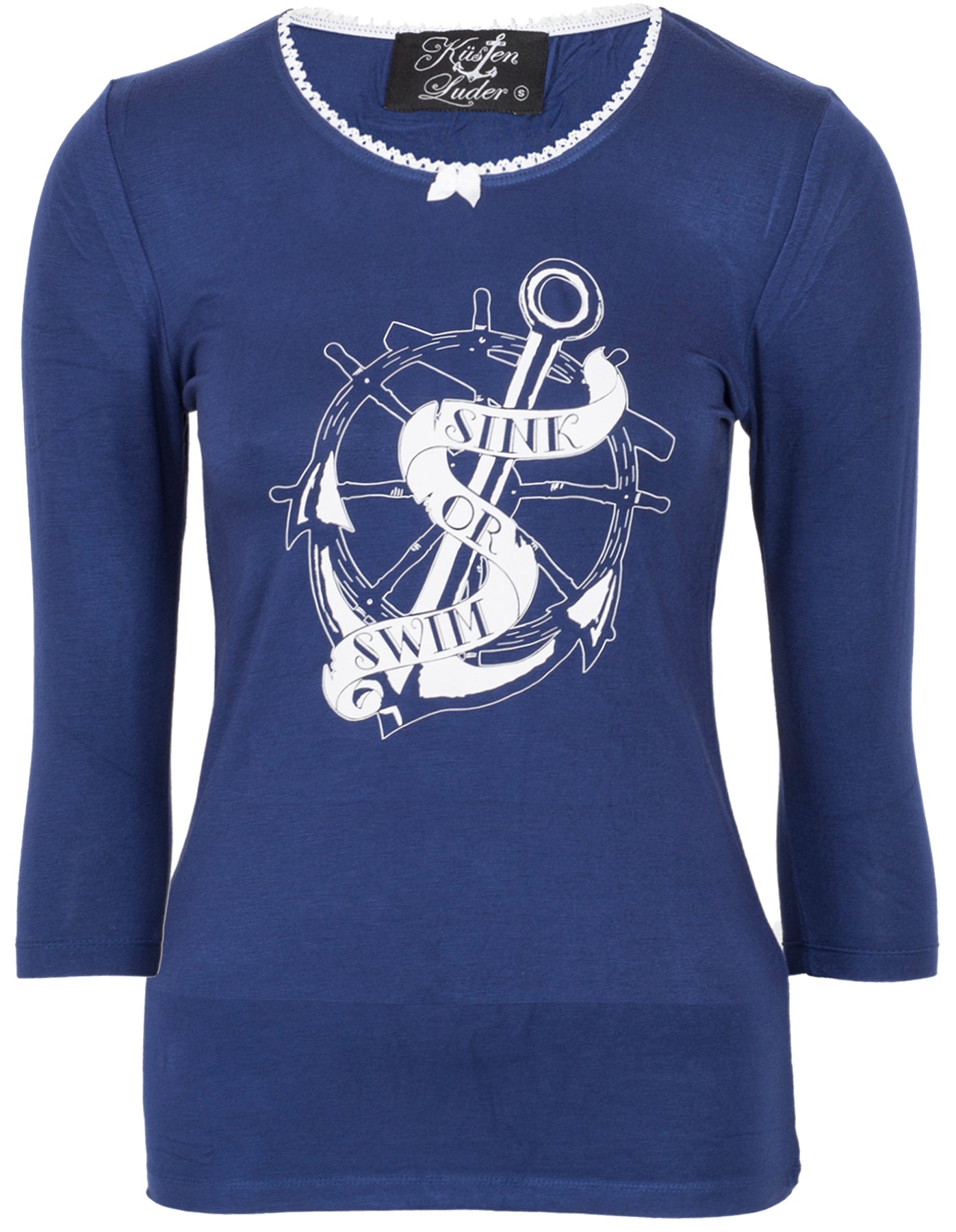 Kuestenluder_SINK_OR_SWIM_Sailor_Anker_Steuerrad_Anchor_Girlie_Motiv_dreiviertel_Arm_SHIRT_killer_kirsche