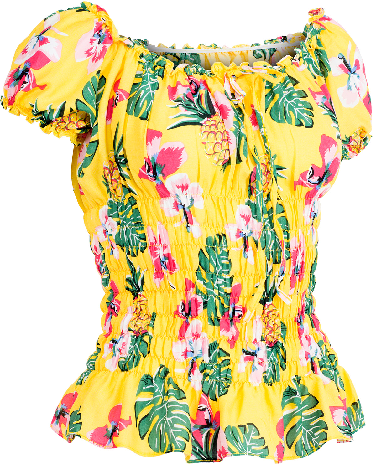 Kuestenluder_THAO_Ananas_HIBISKUS_Palm_Leaf_RUFFLE_Bluse_Gelb-3