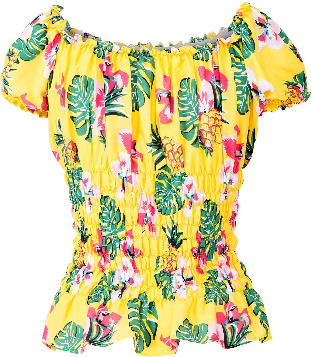 Kuestenluder_THAO_Ananas_HIBISKUS_Palm_Leaf_RUFFLE_Bluse_Gelb-4
