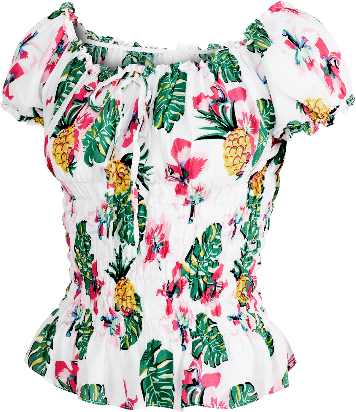 Kuestenluder_THAO_Ananas_HIBISKUS_Palm_Leaf_RUFFLE_Bluse_Weiss-2