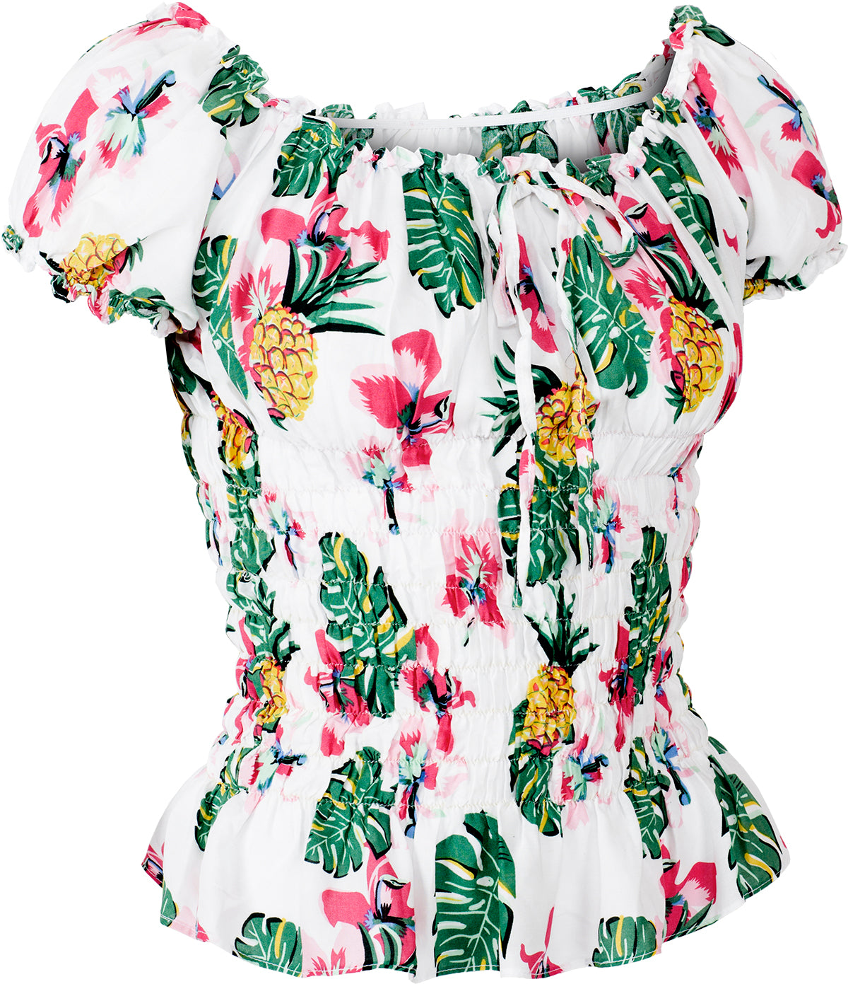 Kuestenluder_THAO_Ananas_HIBISKUS_Palm_Leaf_RUFFLE_Bluse_Weiss-3