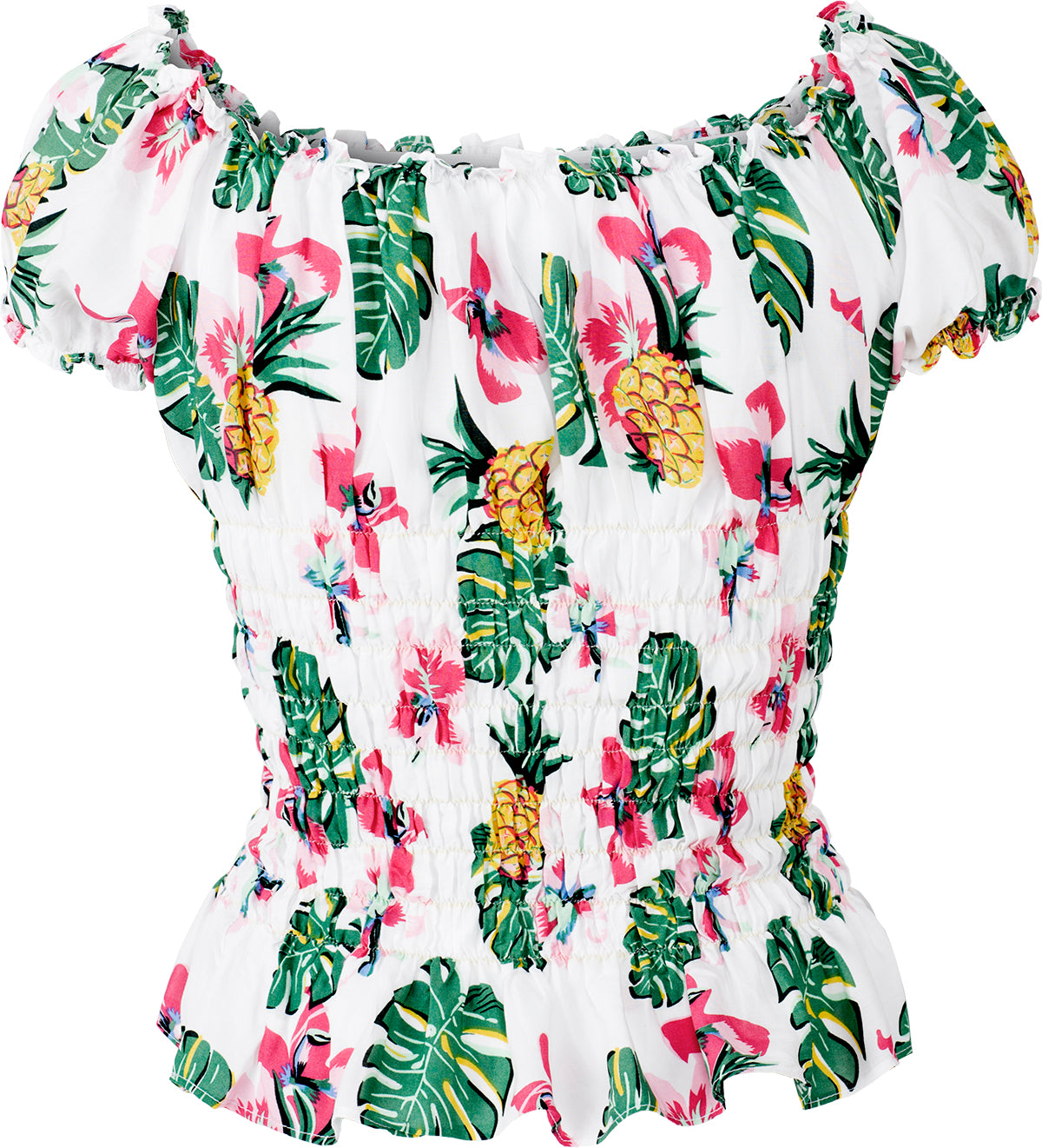 Kuestenluder_THAO_Ananas_HIBISKUS_Palm_Leaf_RUFFLE_Bluse_Weiss-4