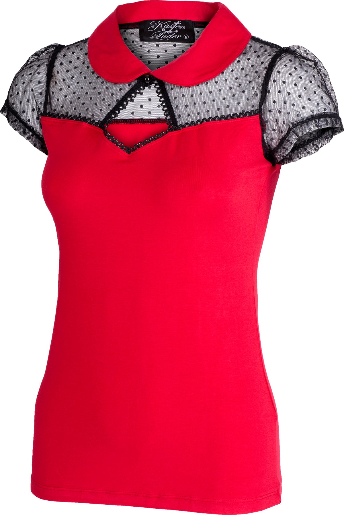 Kuestenluder_THELA_Polka_Dot_LACE_Mesh_Bubikragen_Kurzarm_SHIRT_Rot-2