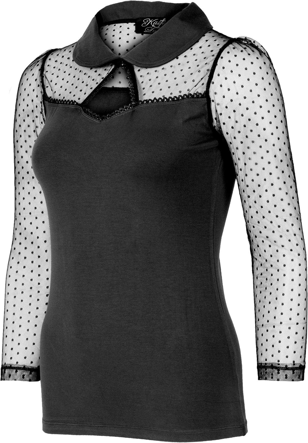 Kuestenluder_THELA_Polka_Dot_LACE_Mesh_Bubikragen_SHIRT_Oberteil_Schwarz-2dAY2xOSbjzGnU