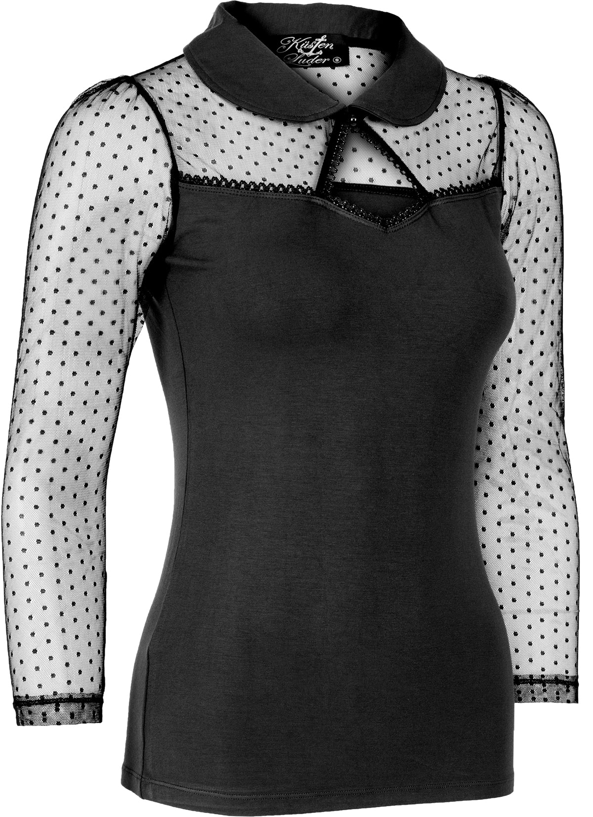 Kuestenluder_THELA_Polka_Dot_LACE_Mesh_Bubikragen_SHIRT_Oberteil_Schwarz-3dsLU6sp8dVDjB