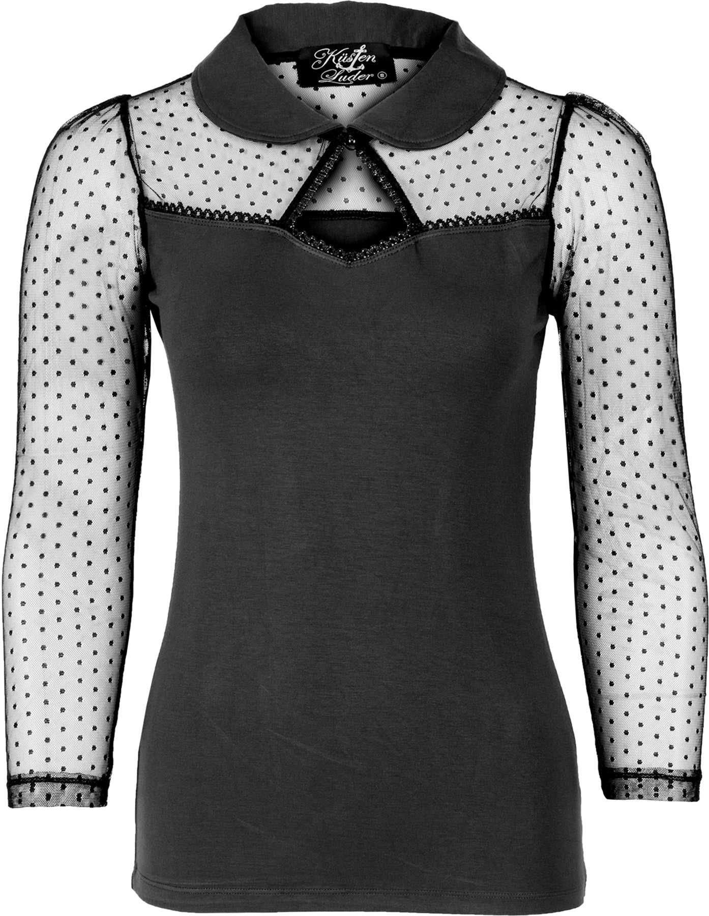 Kuestenluder_THELA_Polka_Dot_LACE_Mesh_Bubikragen_SHIRT_Oberteil_Schwarz_killer_kirsche