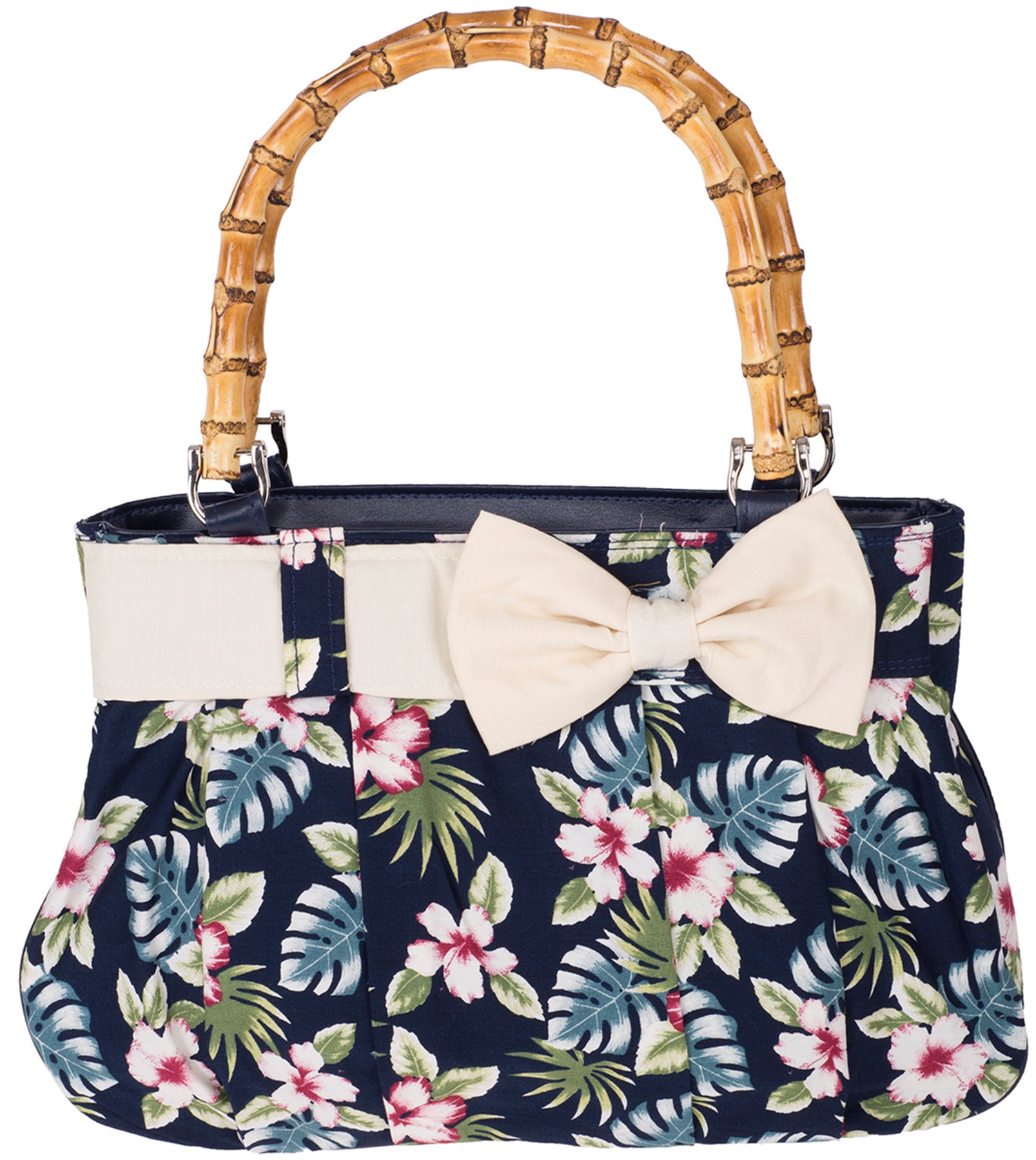 Kuestenluder_VIONA_BAMBOO_HIBISKUS_Bambushenkel_Schleife_HANDTASCHE_Blau-Creme_killer_kirsche