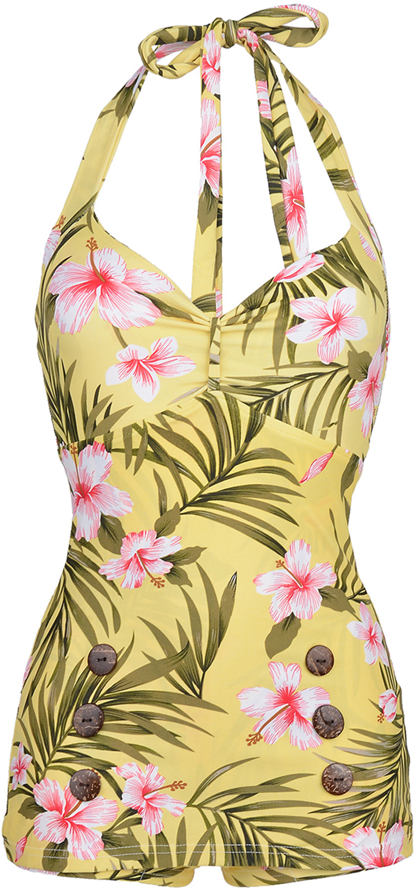 Kuestenluder_YLVA_Hibiskus_Hawaiian_50s_BADEANZUG_-_Gelb_killer_kirsche